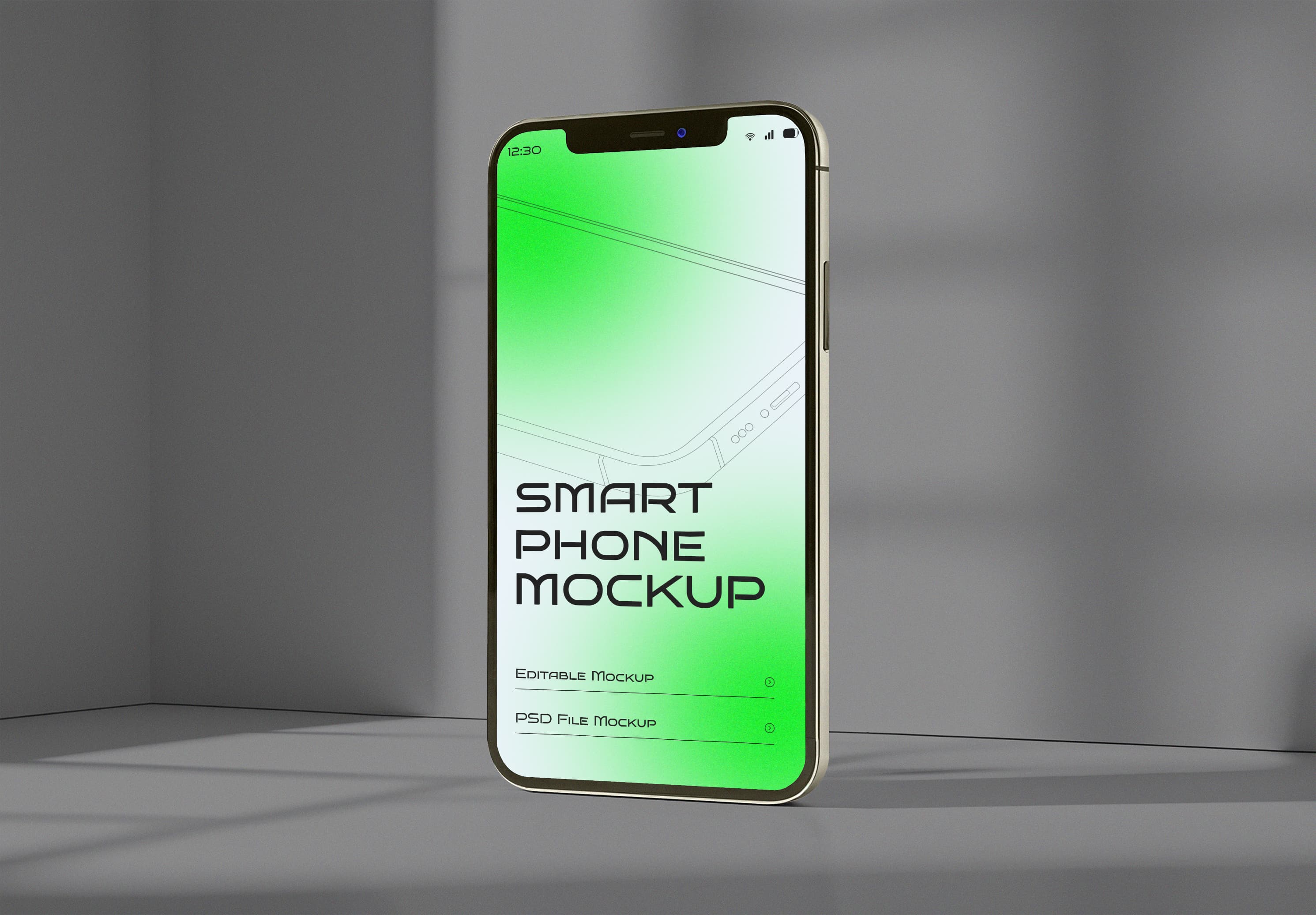 iPhone 13 Pro Mockup – Fresh Green Gradient Screen in Minimalist Studio Corner