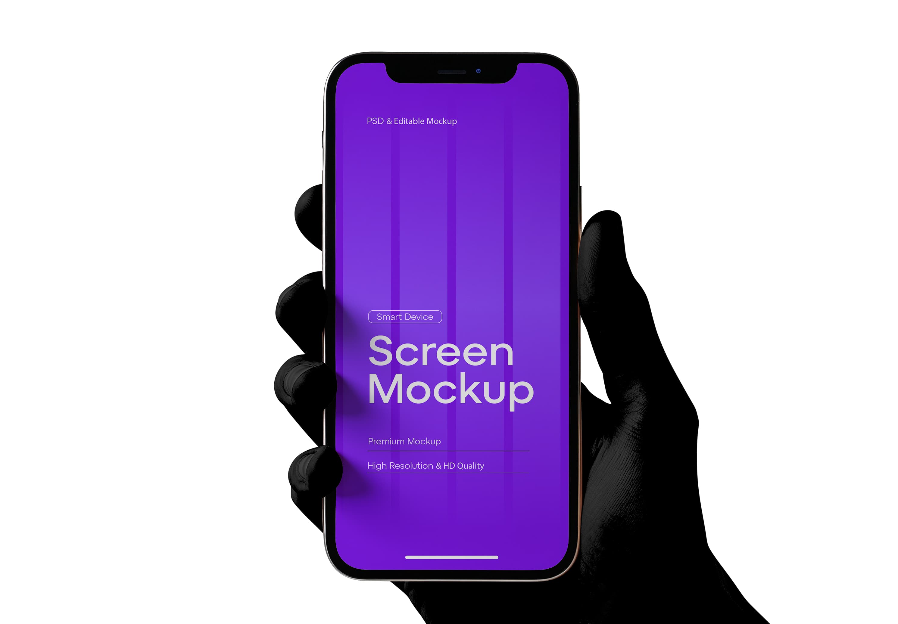 Hand-Held iPhone 12 Pro Mockup – Deep Purple Screen, High Quality HD Quality