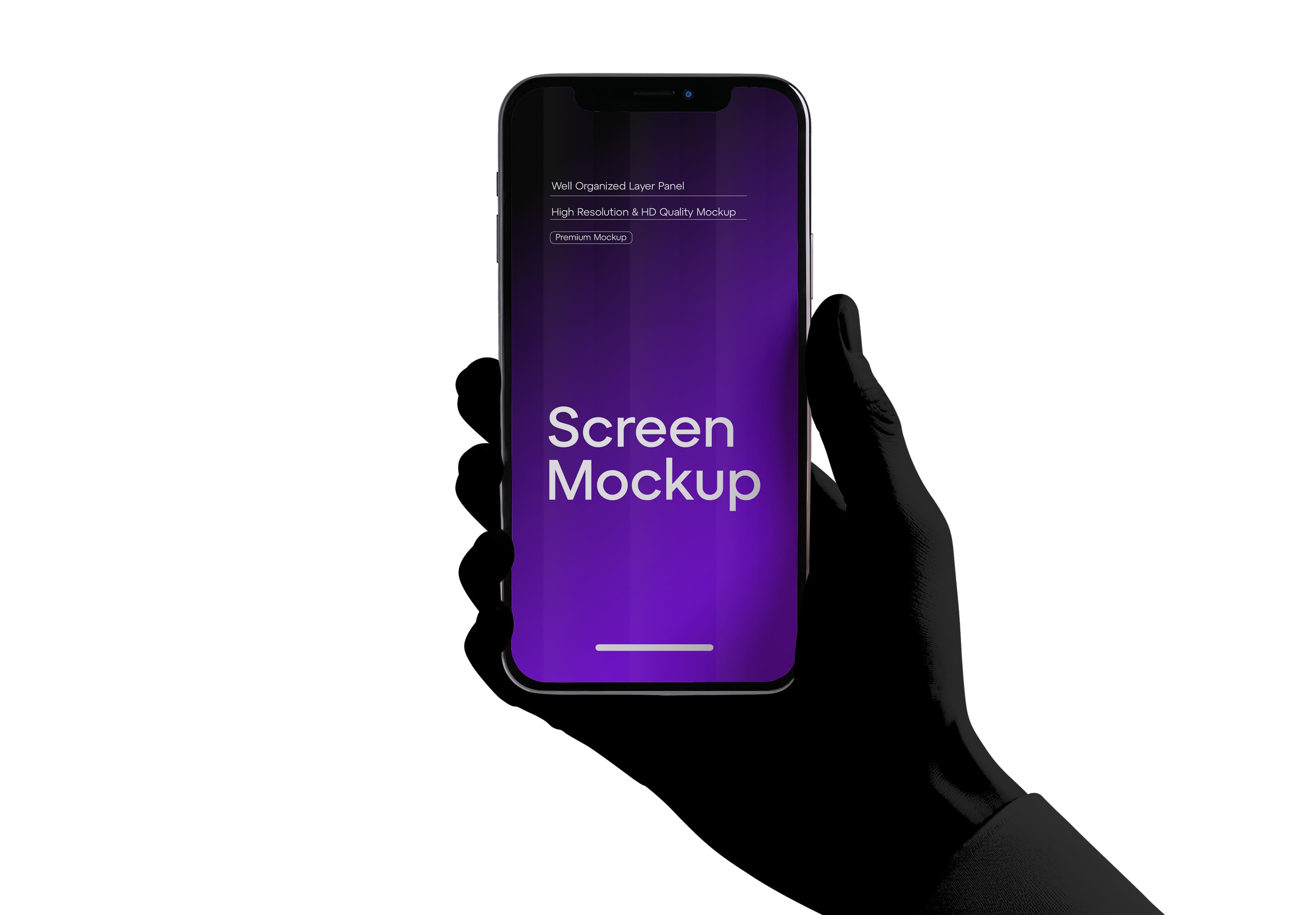Hand-Held iPhone 13 Pro Mockup – Purple Screen with Organized Layers