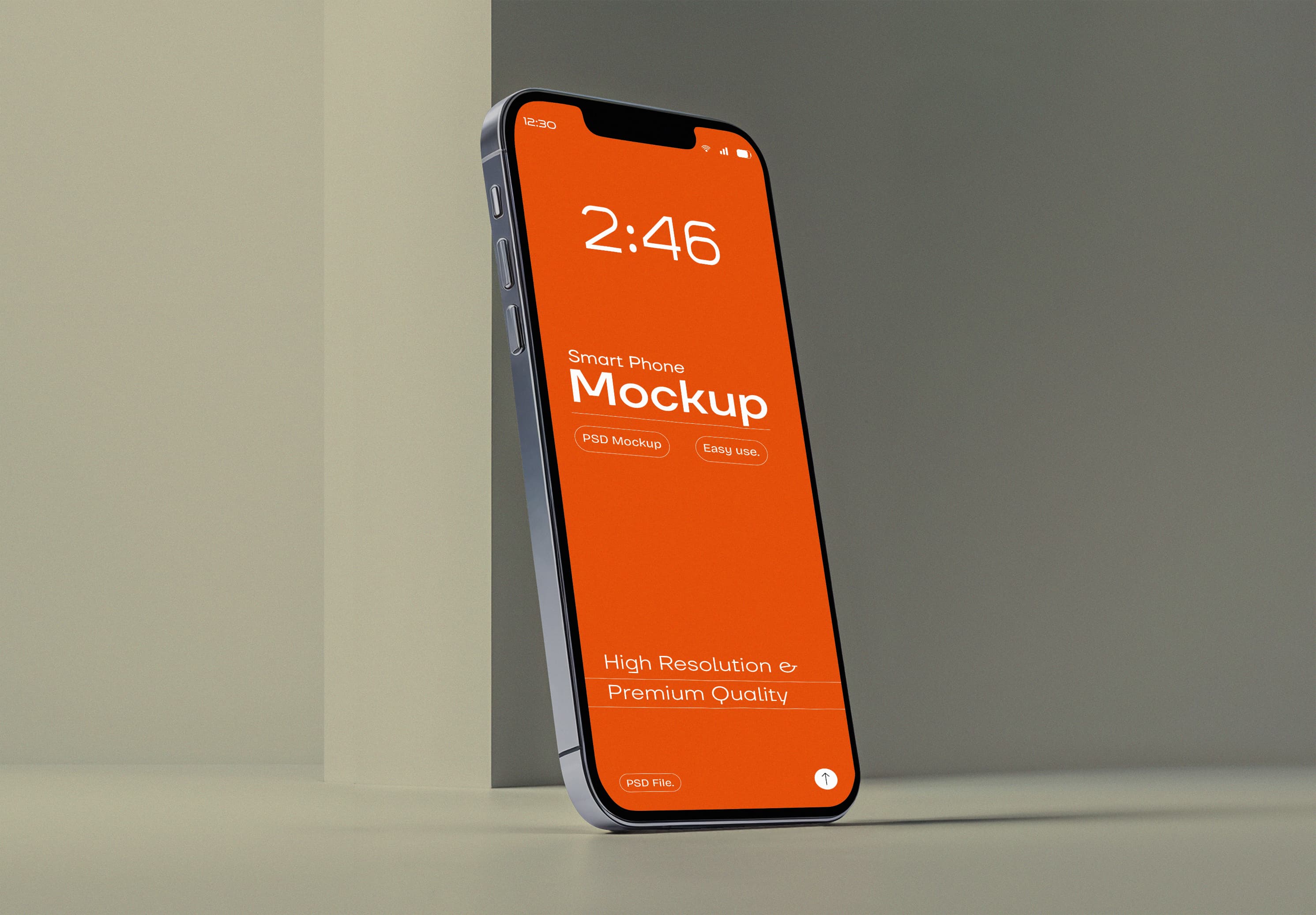 Standing iPhone 15 Pro Mockup – Vibrant Orange Screen on Minimalist Background