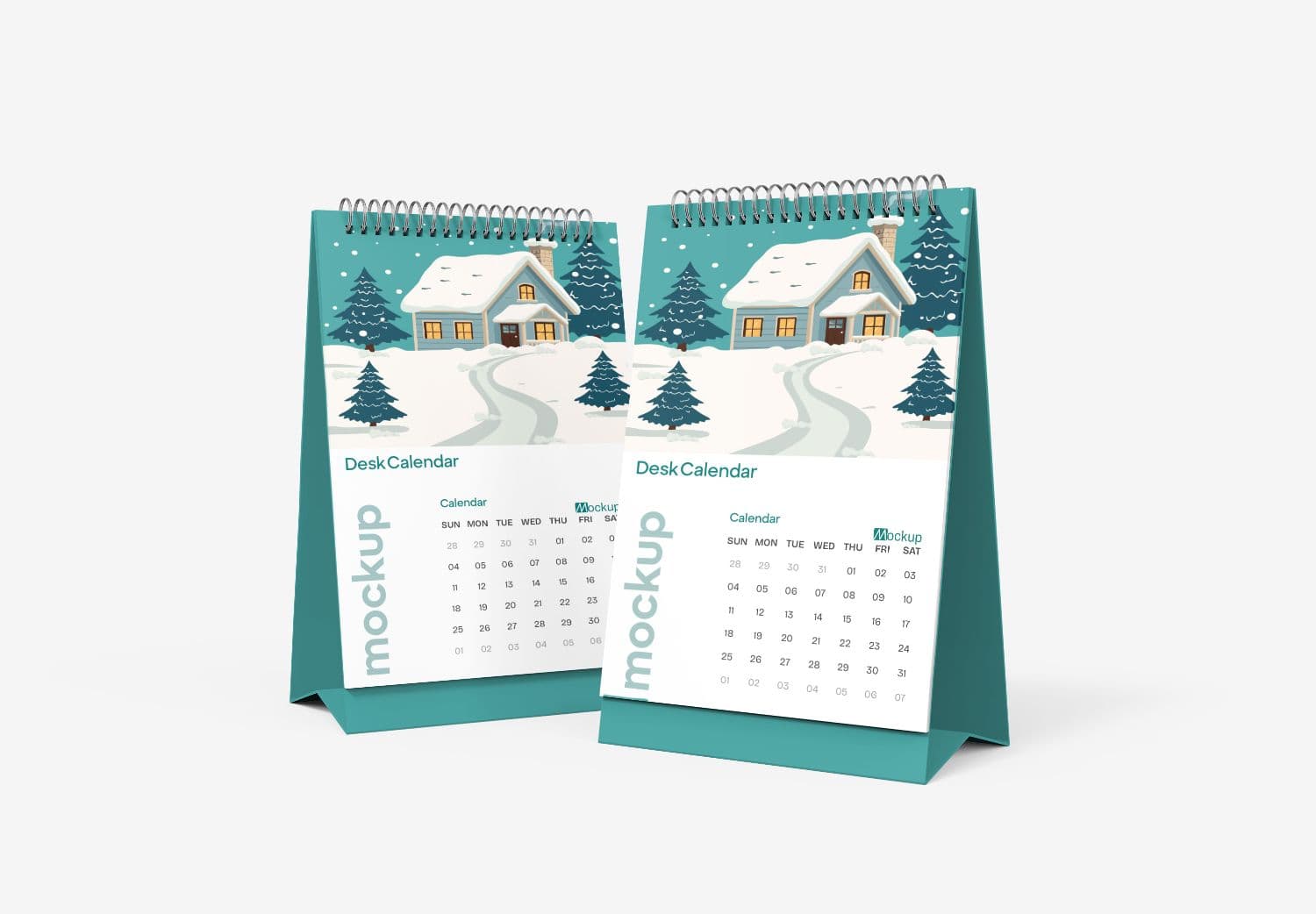 Winter Scene Desk Calendar Mockup with Spiral Binding