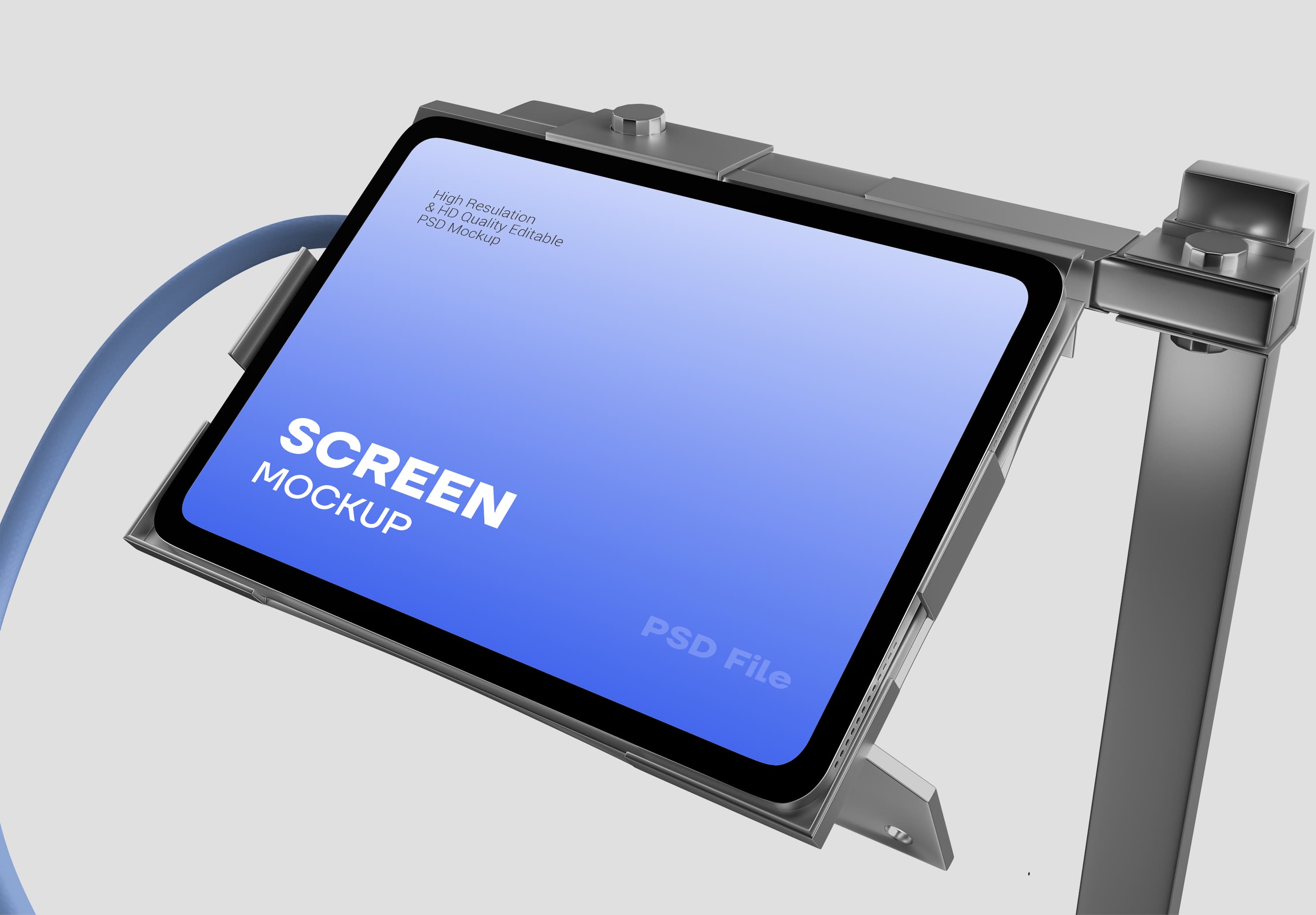 Modern Tablet Screen Mockup on Adjustable Metal Stand – Blue Gradient Display