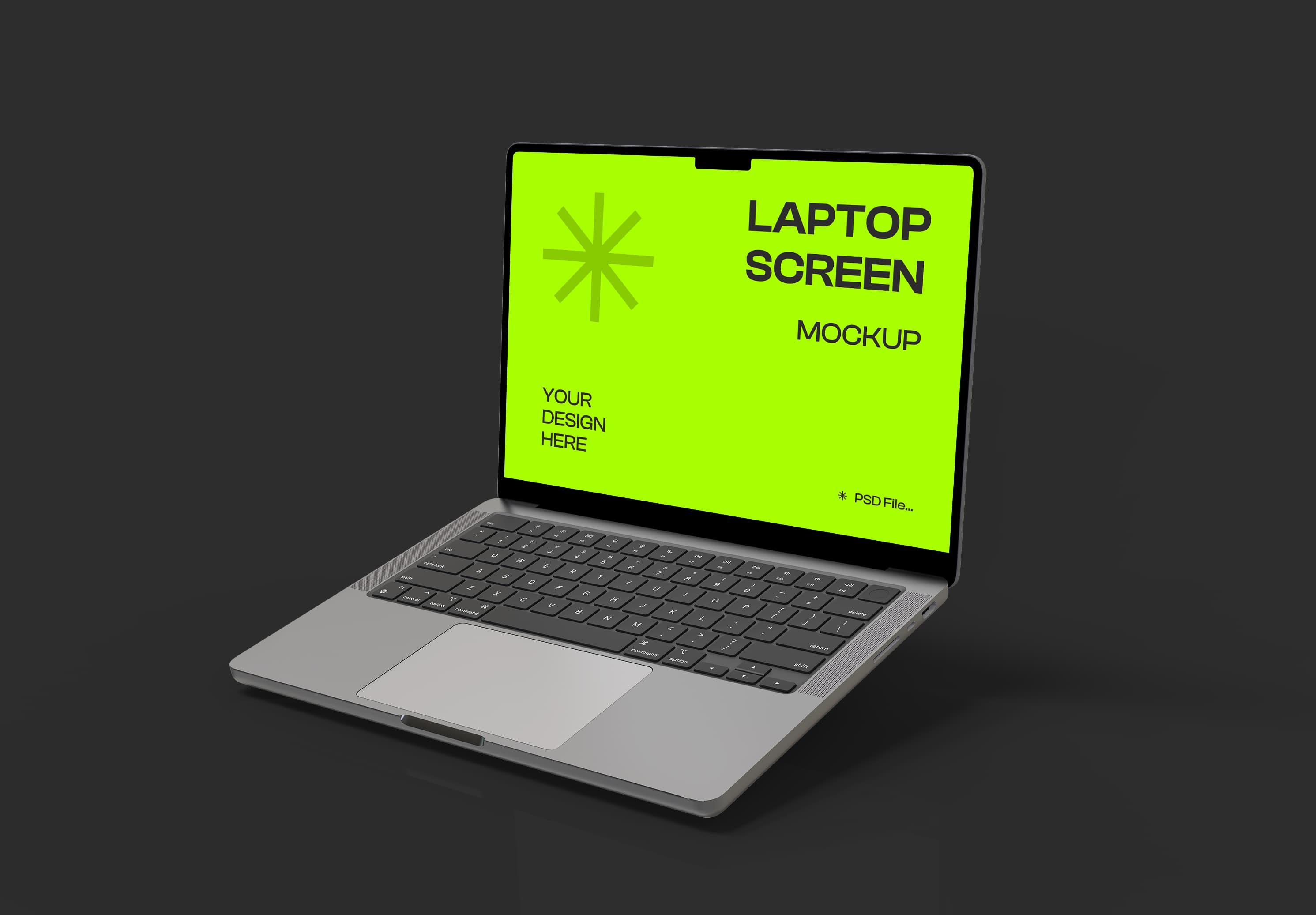 Neon Green Laptop Screen Mockup – Floating on Dark Reflective Surface