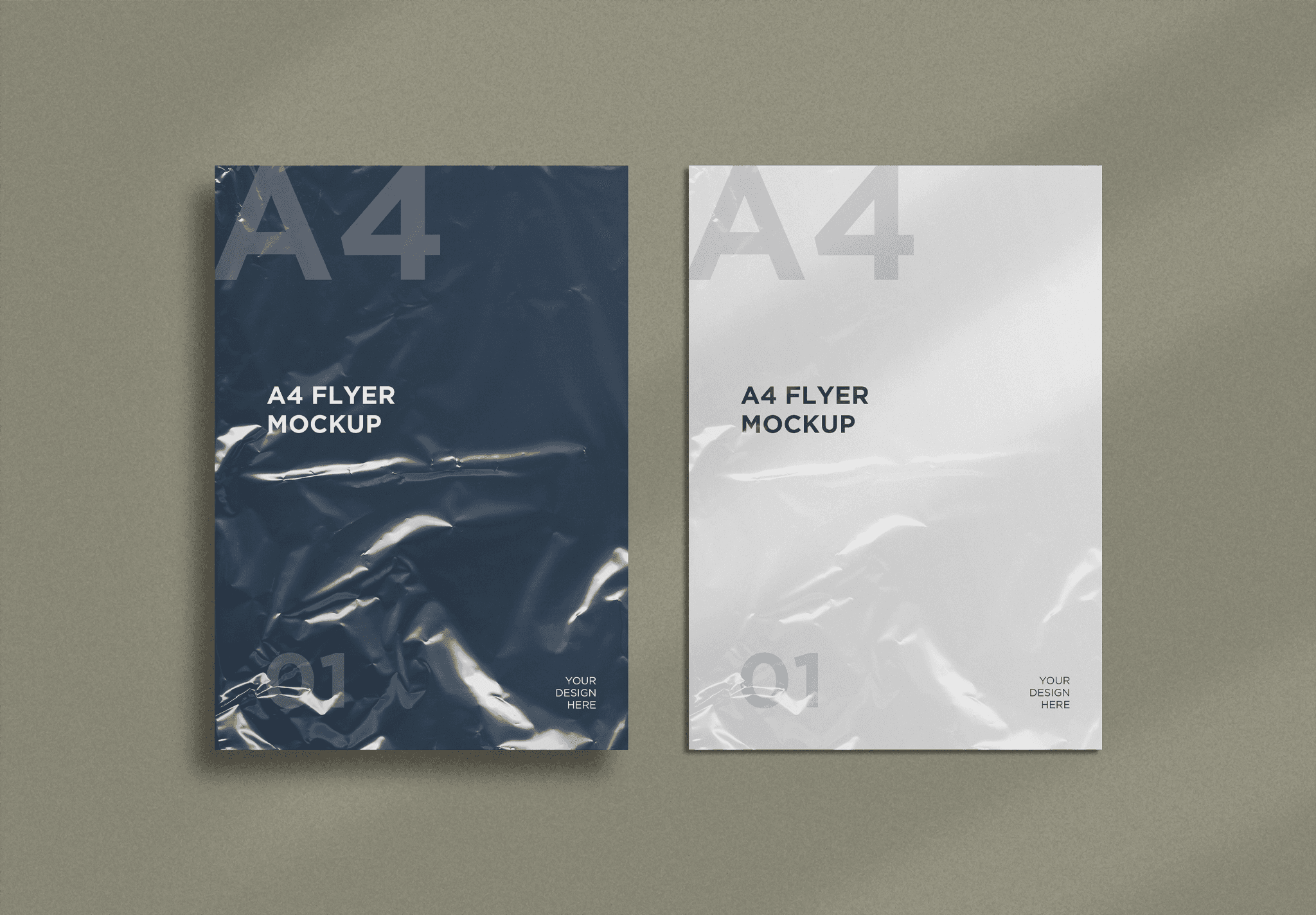 A4 Flyer Mockup – Crumpled Paper Design in Dark Blue & White