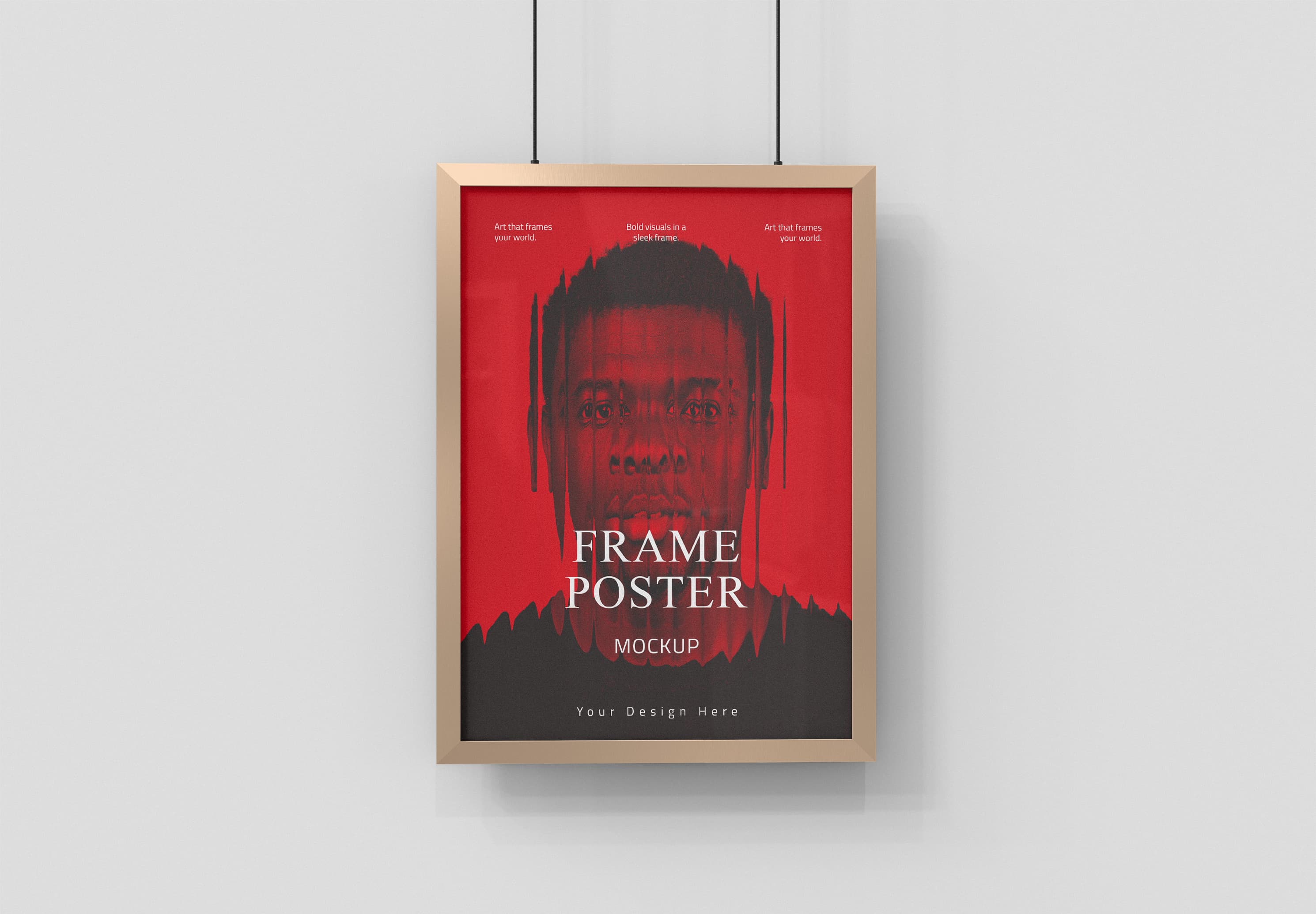 Bold Art Poster in Gold Frame Mockup – Red & Black Edition