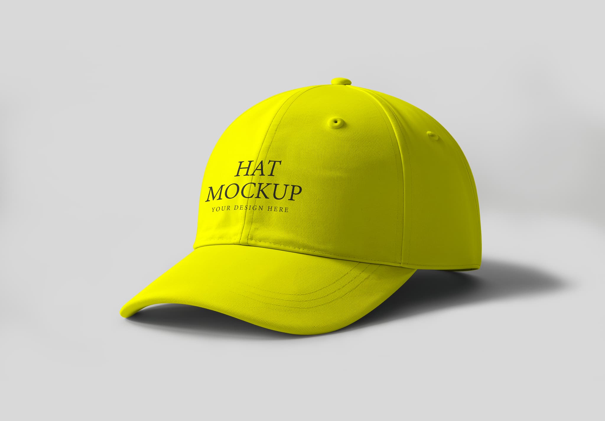 Bright Yellow Baseball Cap Mockup – Front-Angle Template