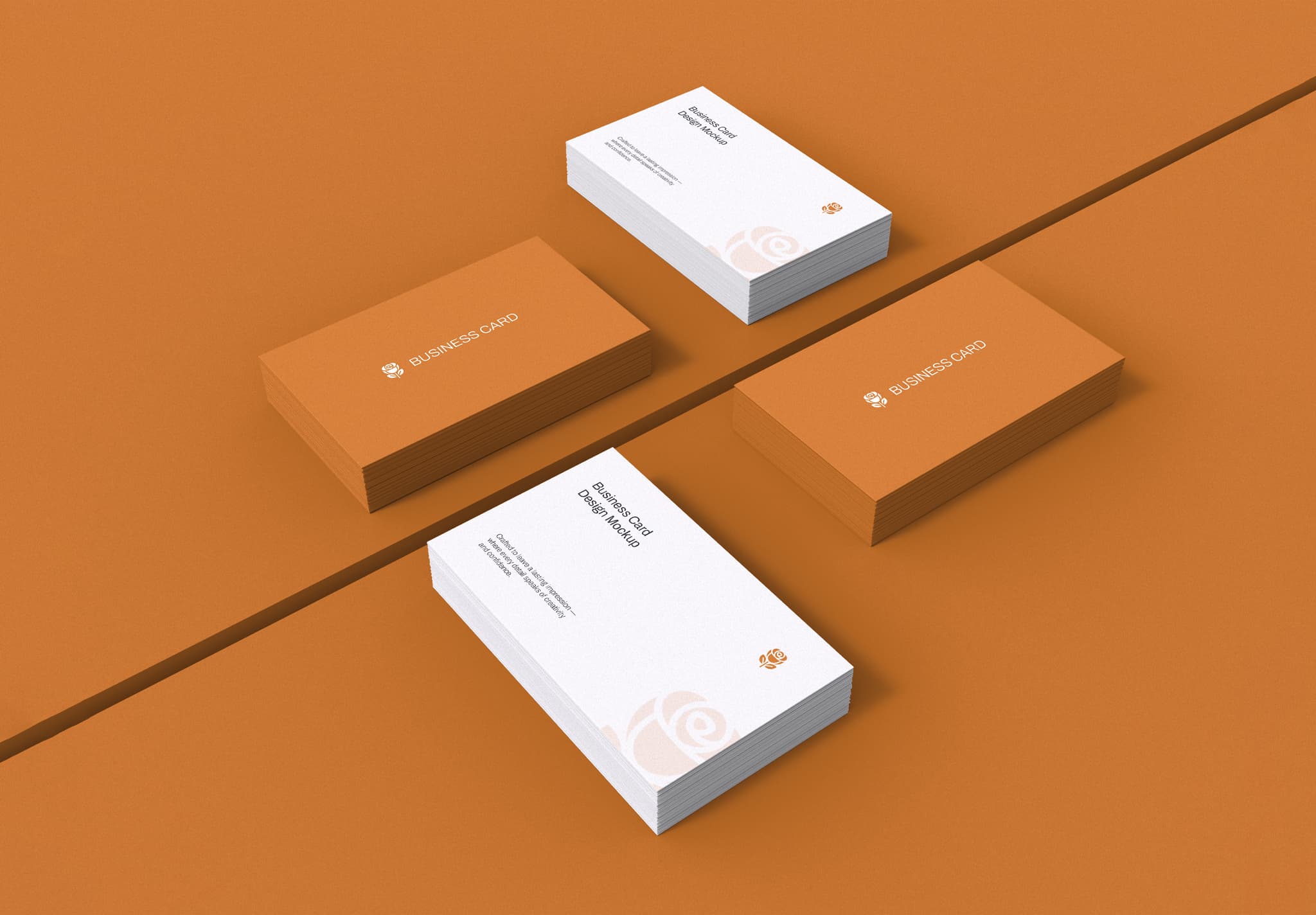 Business Card Mockup Set – Stacked Piles on Warm Orange Surface