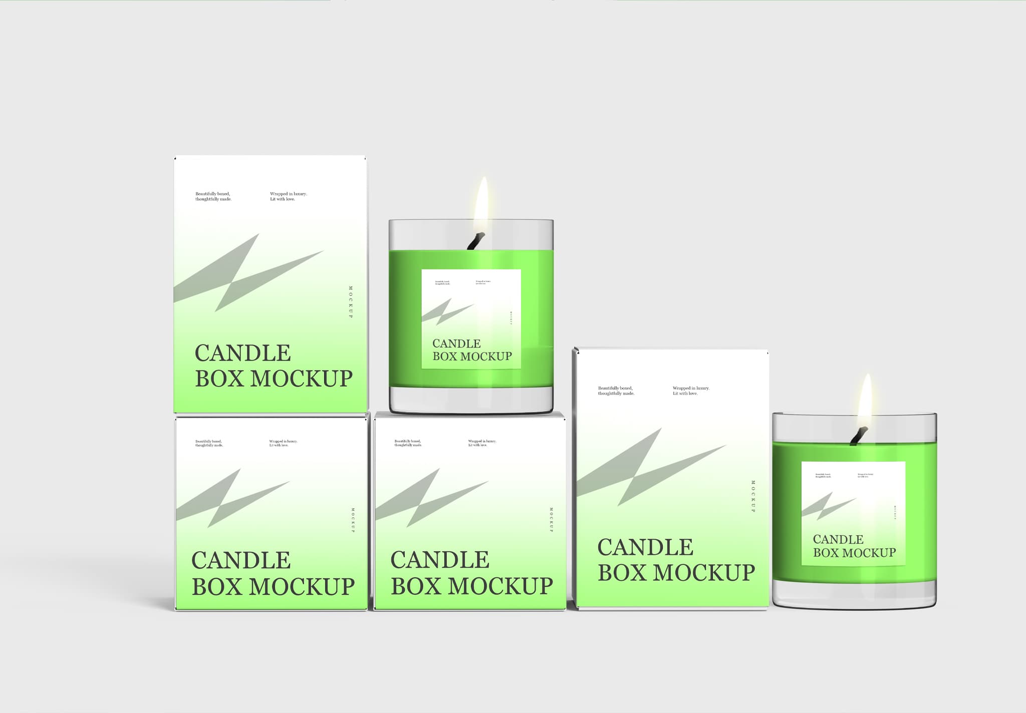 Elegant Candle & Box Packaging Mockup – Minimalist Green Design