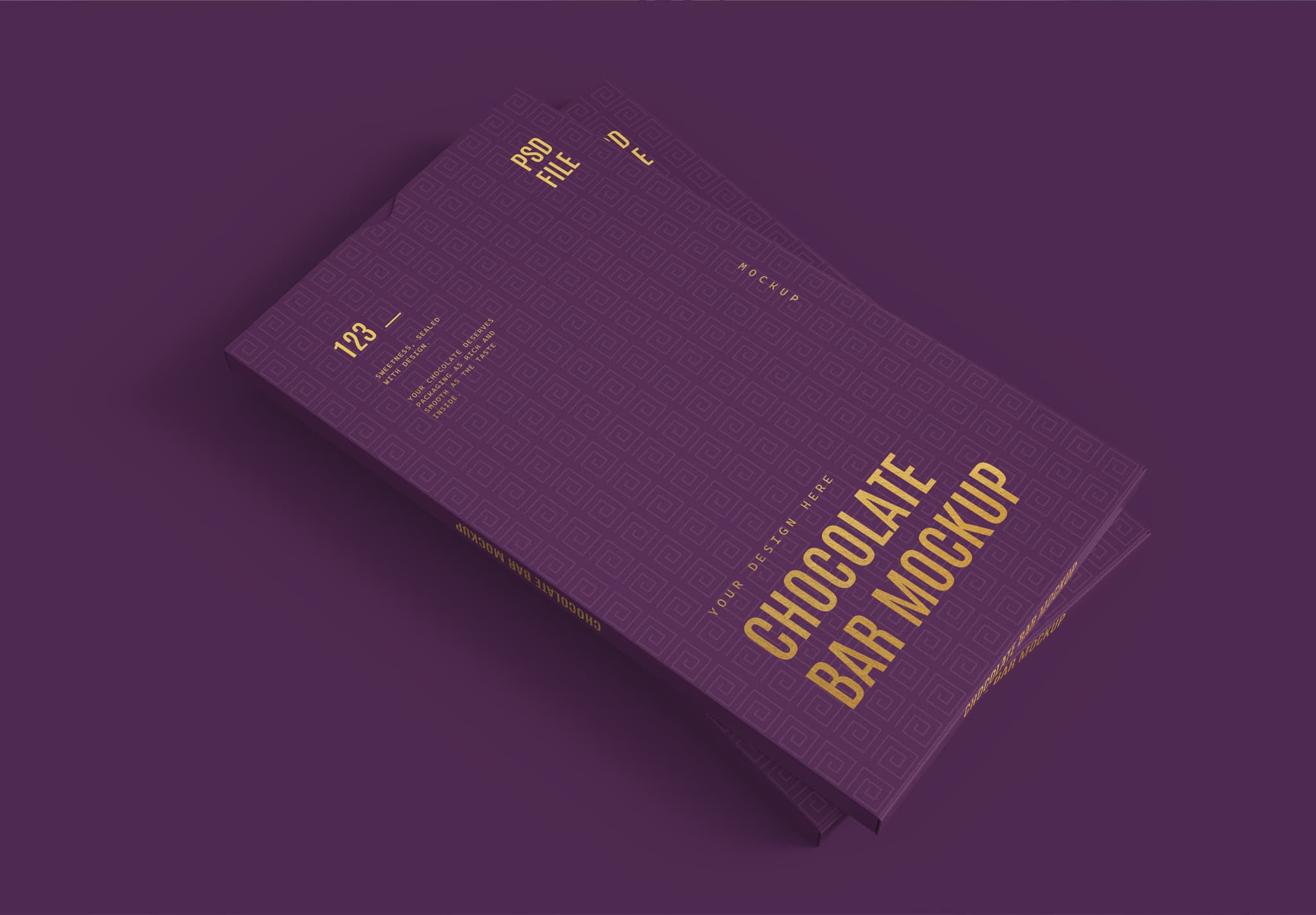 High Quality Chocolate Bar Packaging Mockup – Elegant Purple & Gold Design