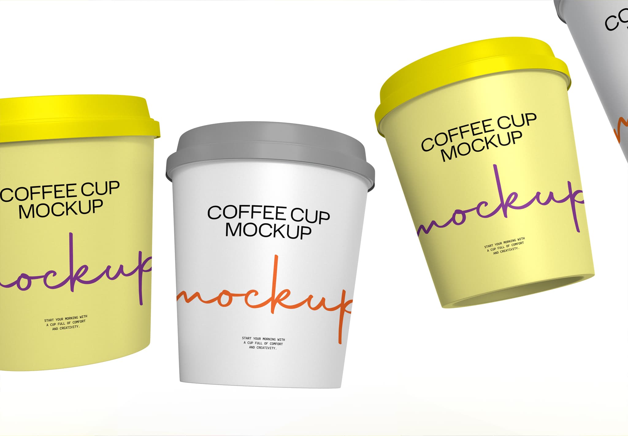 Coffee Cup Mockup – Minimalist Yellow & White Design Set