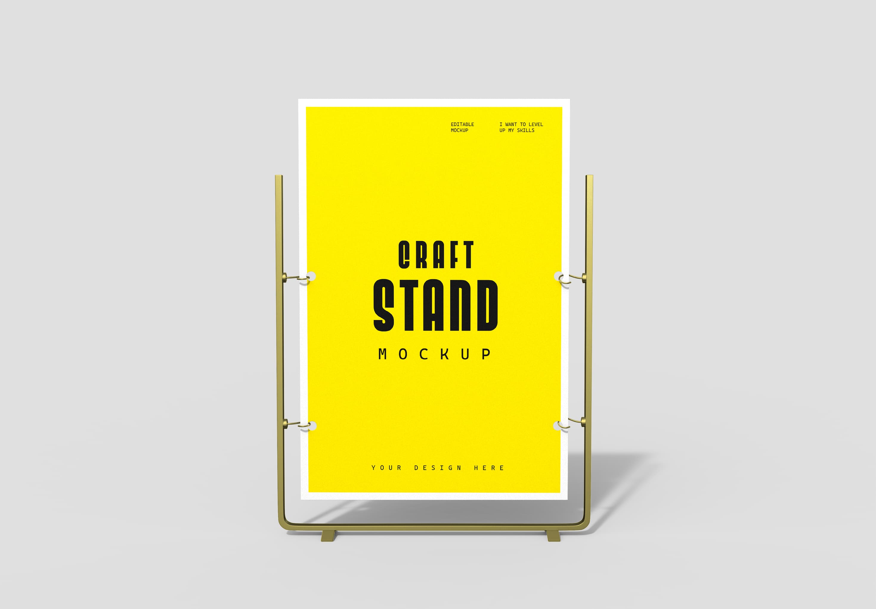 Modern Craft Stand Poster Mockup PSD with Gold Frame | MockupHive