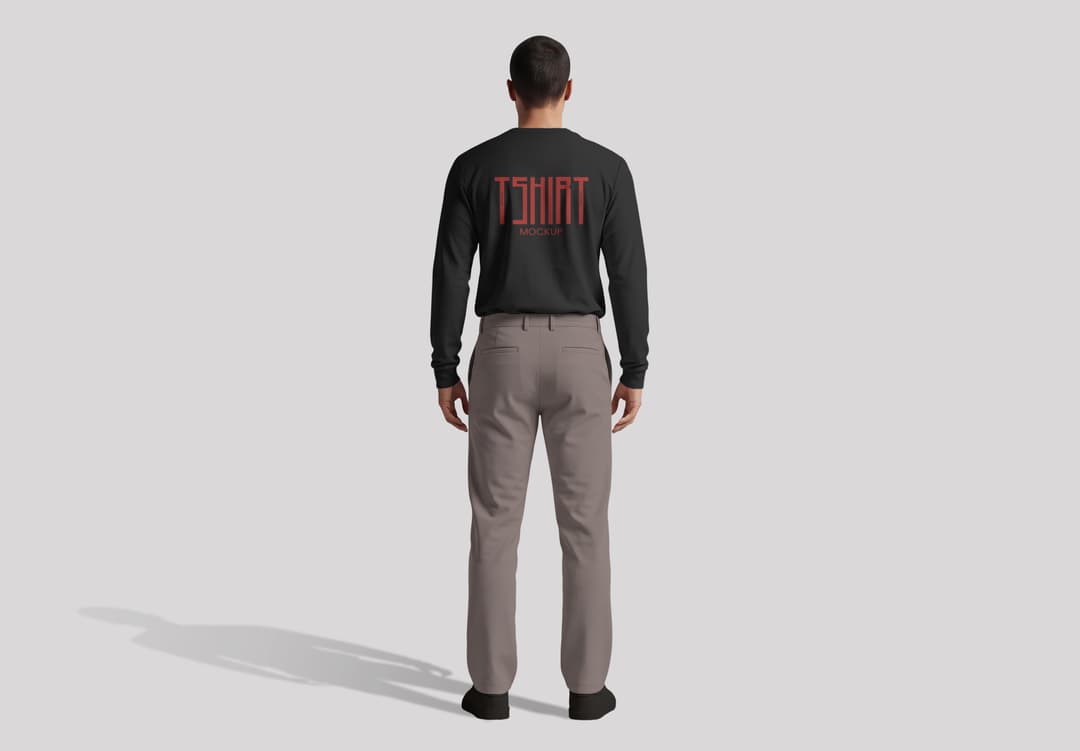 Realistic Full Body Long Sleeve T-Shirt Mockup – Back View
