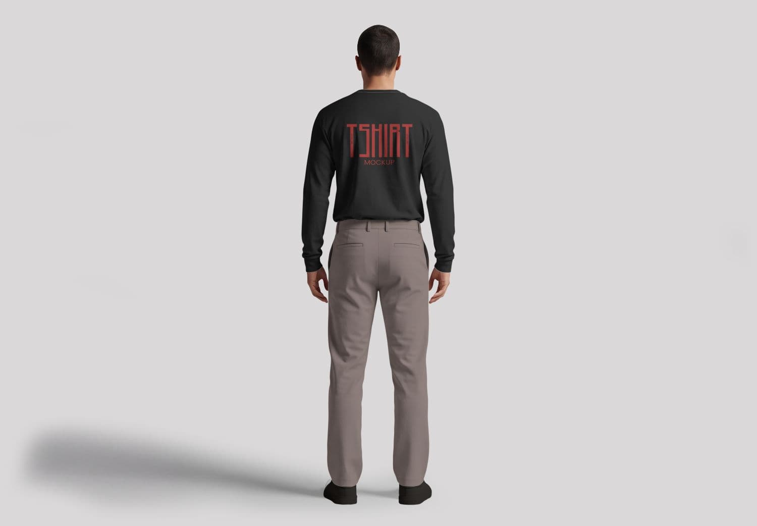 Realistic Full Body Long Sleeve T-Shirt Mockup – Back View
