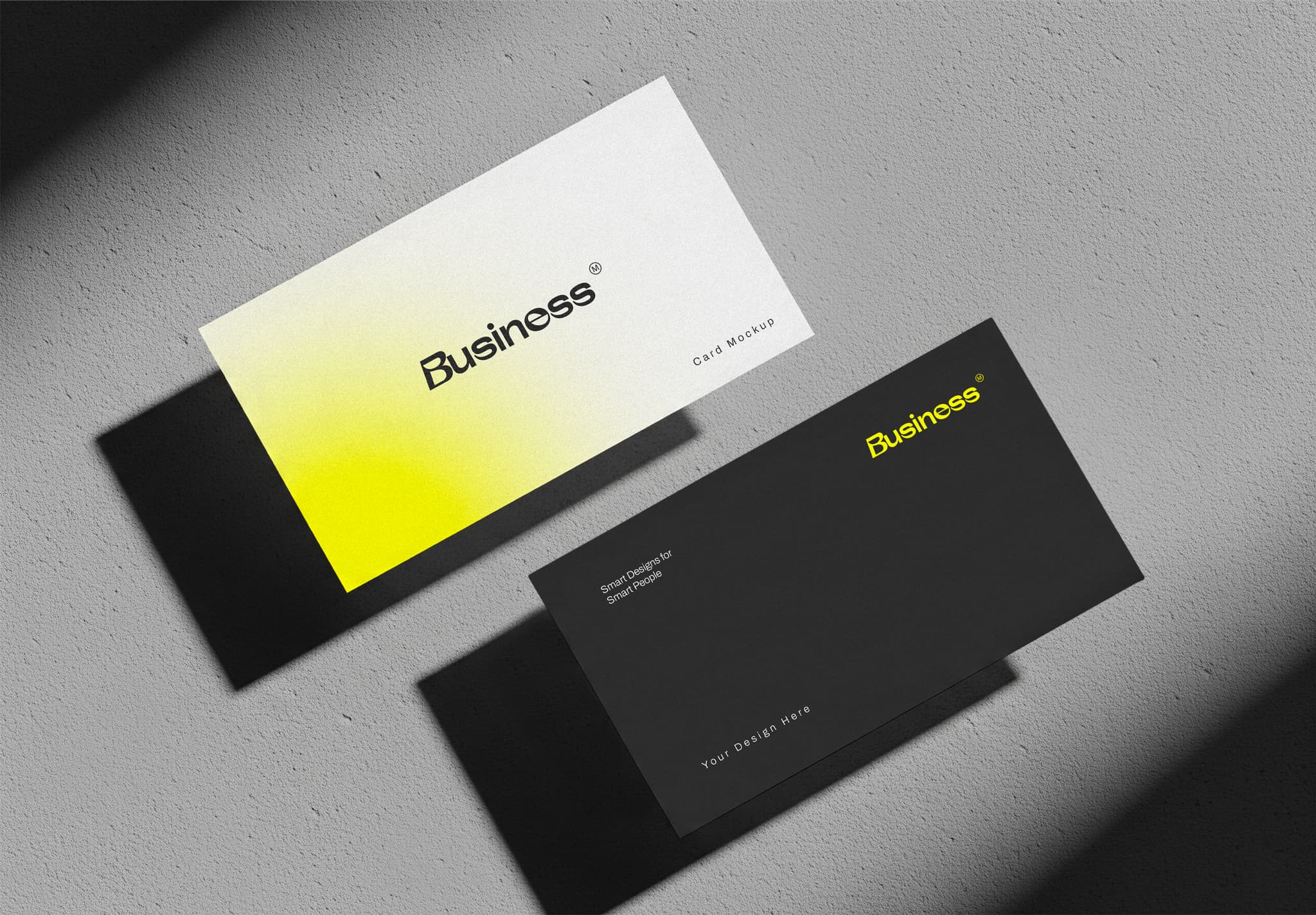 Dual Business Card Mockup – White & Black with Yellow Gradient Accent