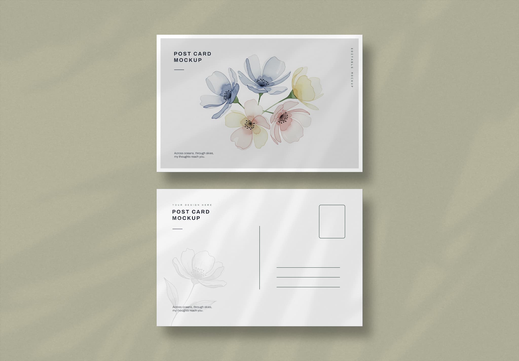 Elegant Watercolor Postcard Mockup – Front & Back Layout on Neutral Background