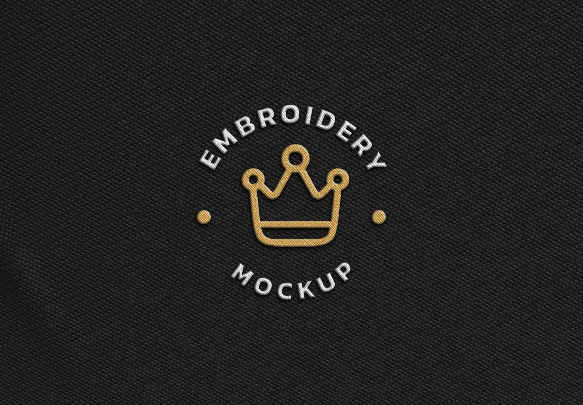 Embroidery Logo Mockup – Gold & Silver Crown on Black Fabric