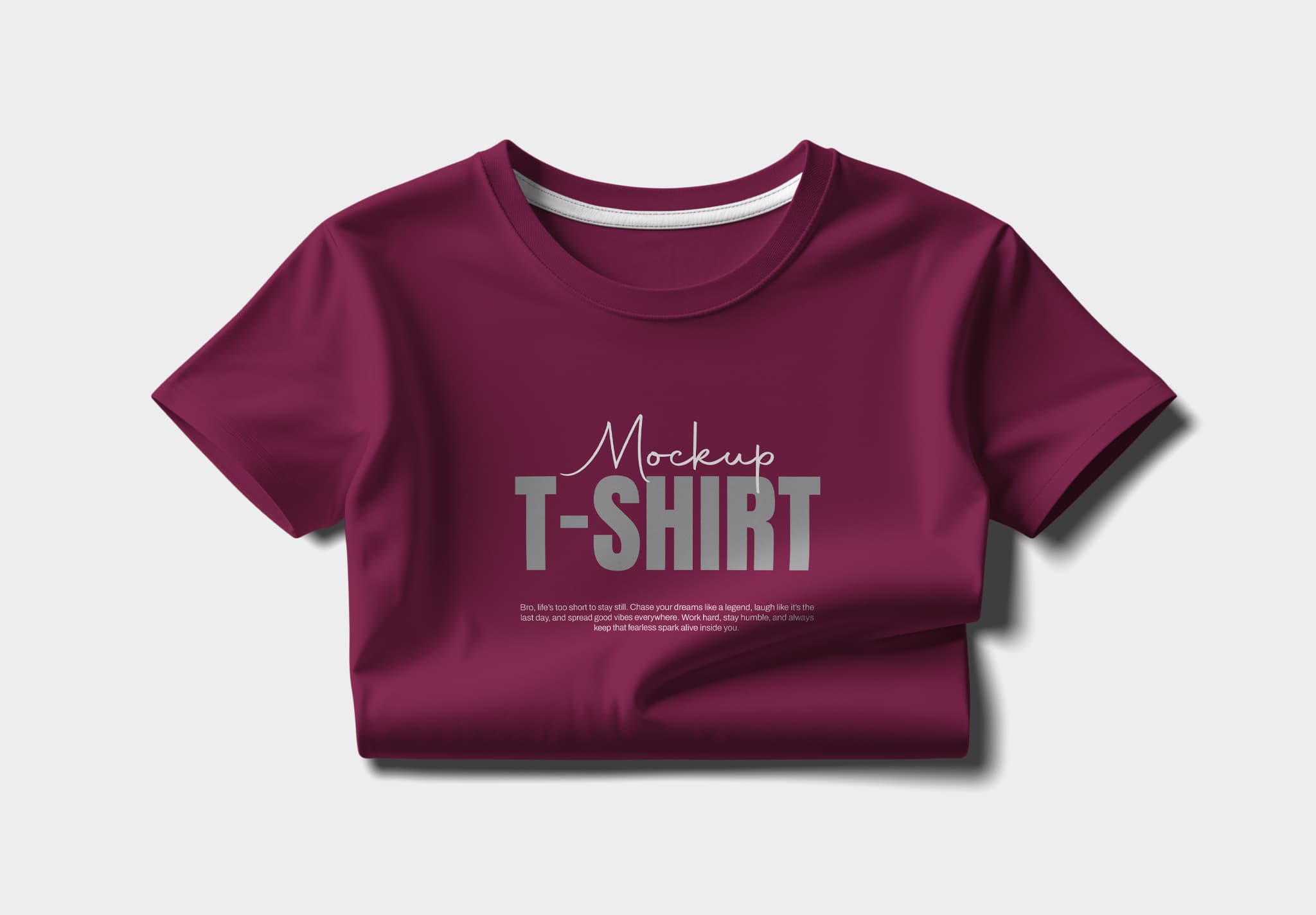 Folded T-Shirt Mockup – Deep Burgundy with Clean Neckline