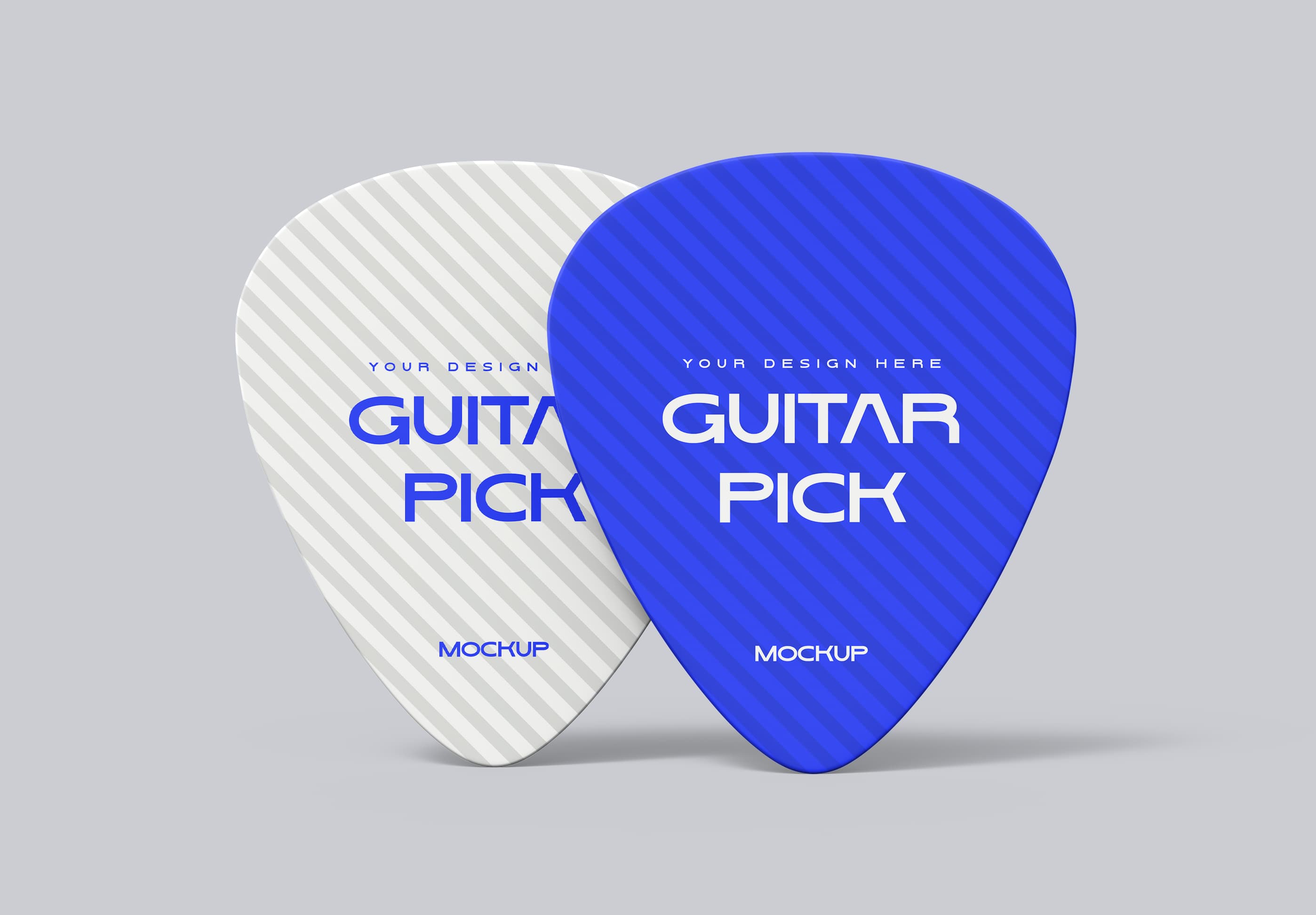 Dual Guitar Pick Mockup – Blue & White Striped Design with Customizable Branding