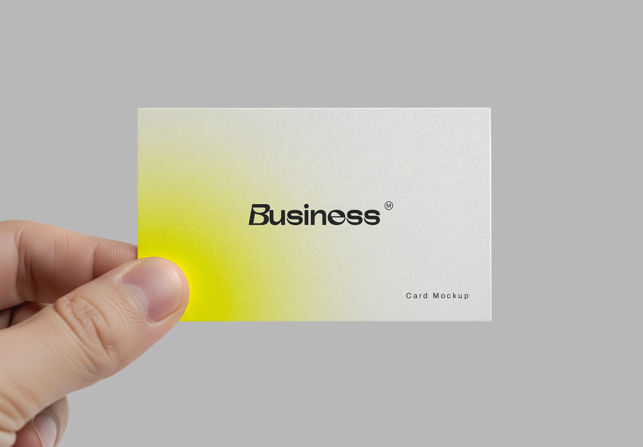 Hand-Held Business Card Mockup – Yellow Gradient on Textured White
