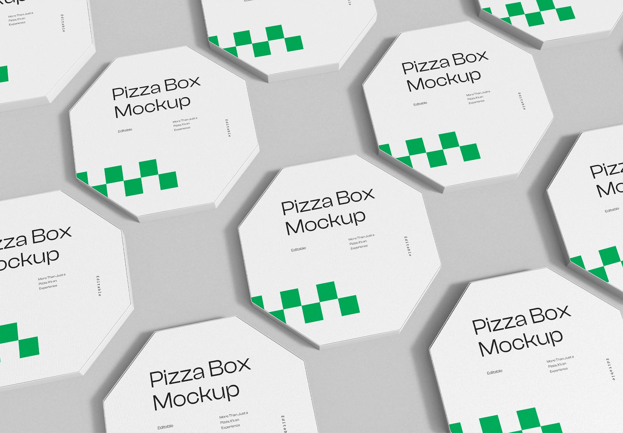 Hexagonal Pizza Box Mockup Set – Geometric Pattern Design