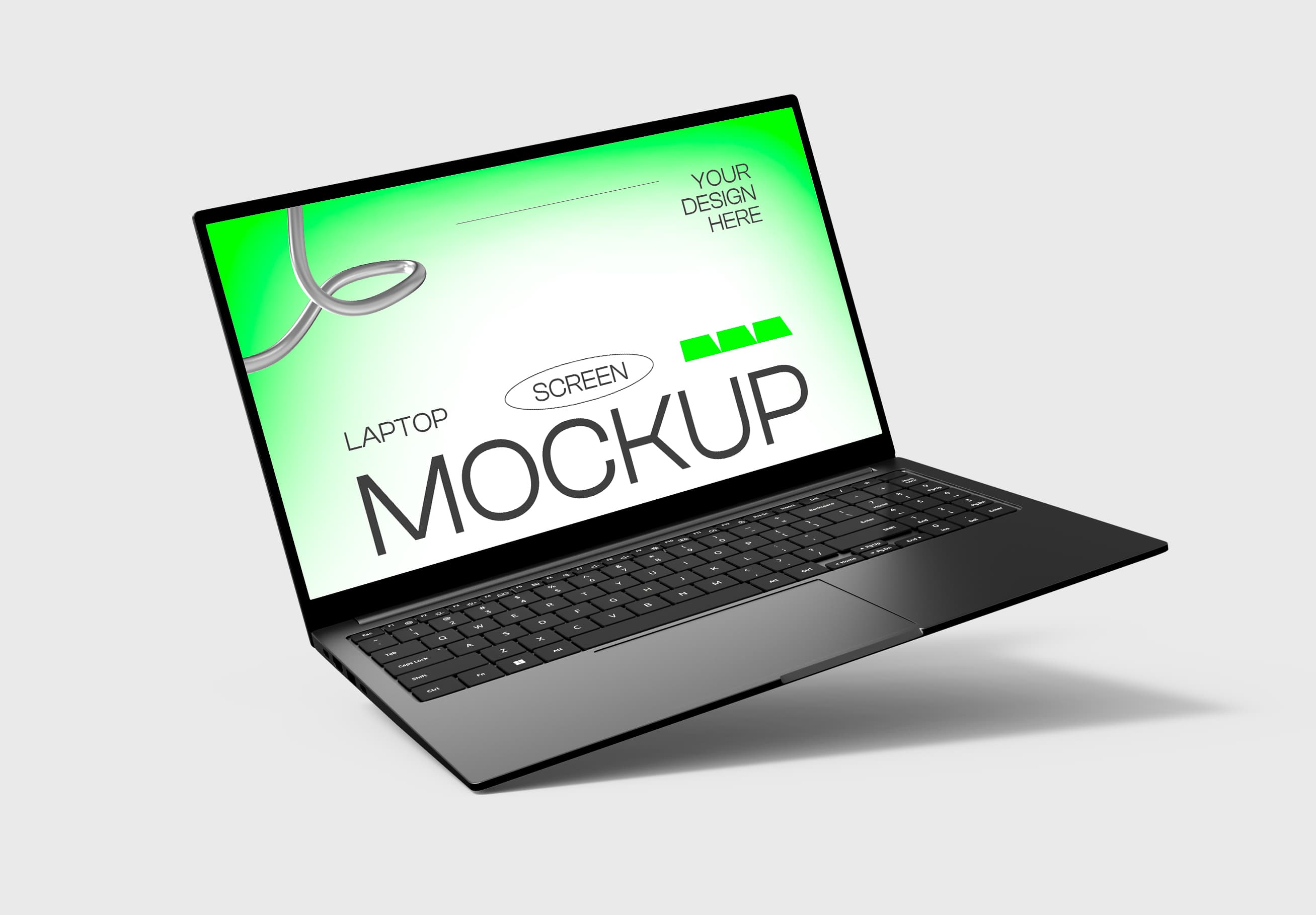 Sleek Floating Laptop Screen Mockup – Modern Green Gradient Design