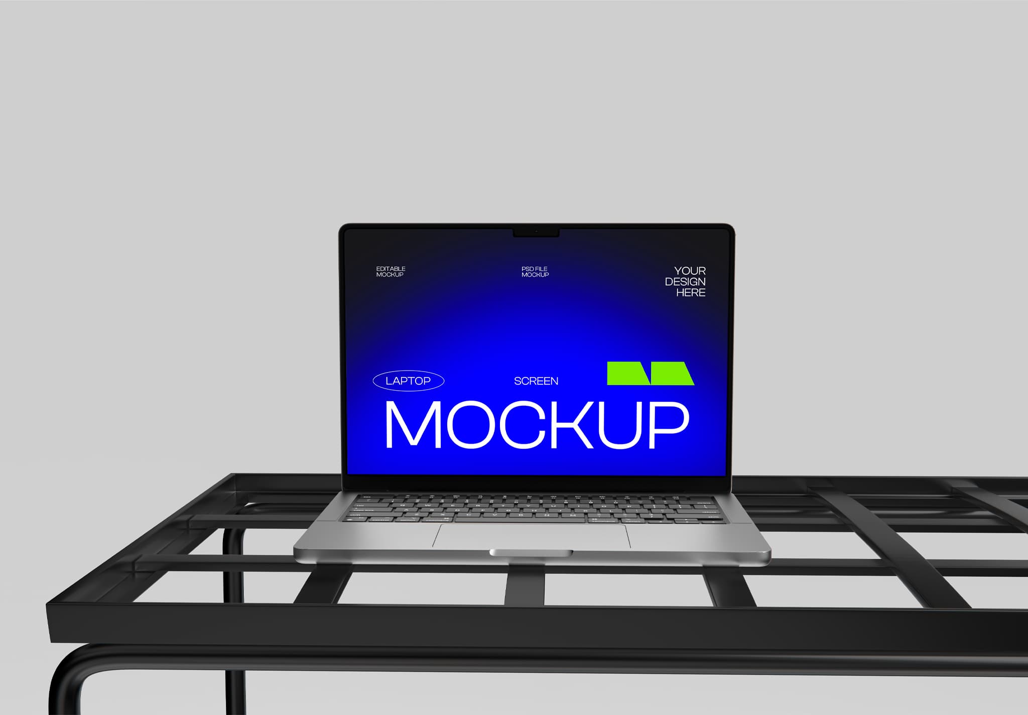 Minimalist Laptop Screen Mockup – Modern Design on Industrial Desk