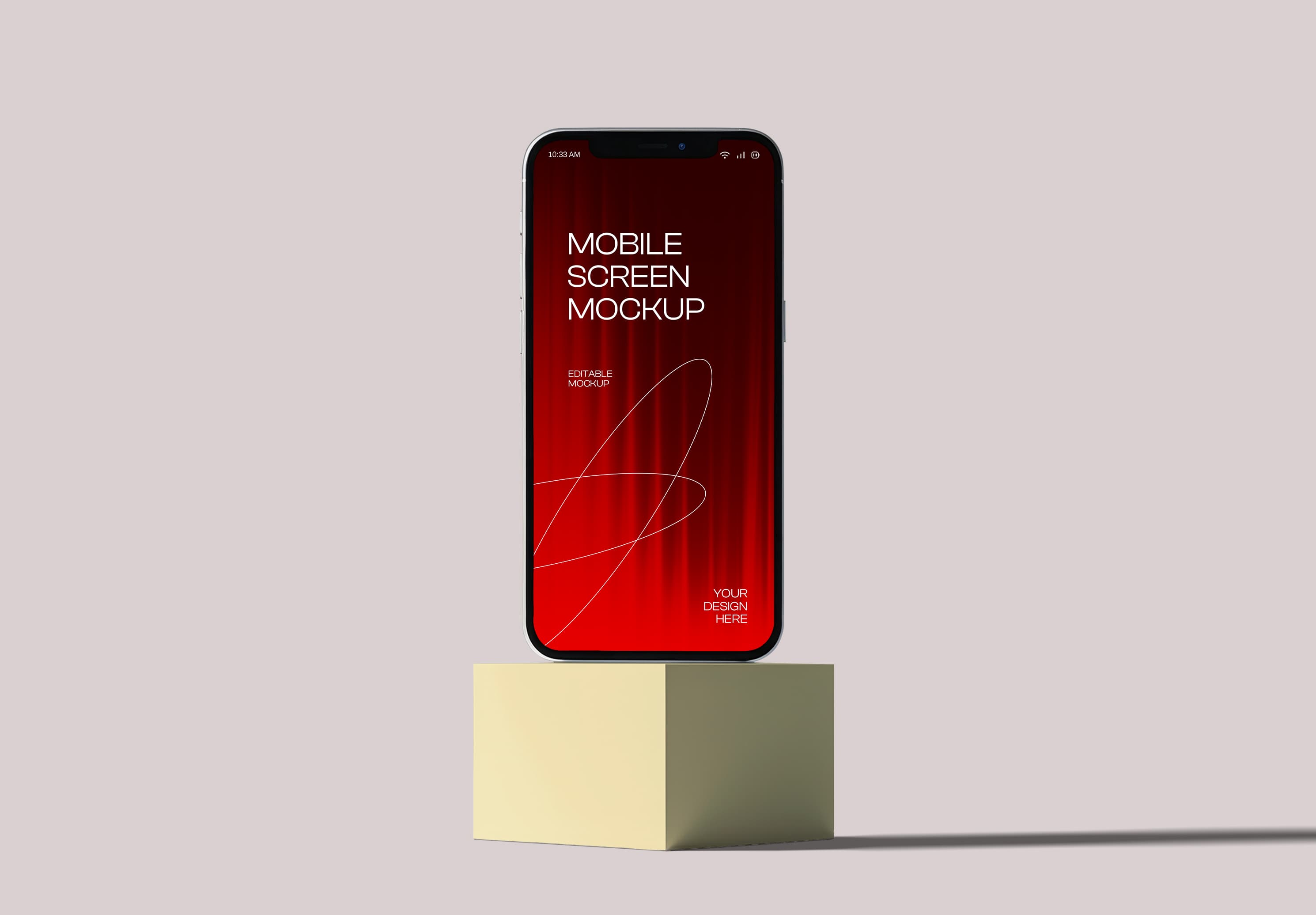 Luxury Mobile Screen Mockup on Dual-Tone Pedestal – Red Velvet Theme