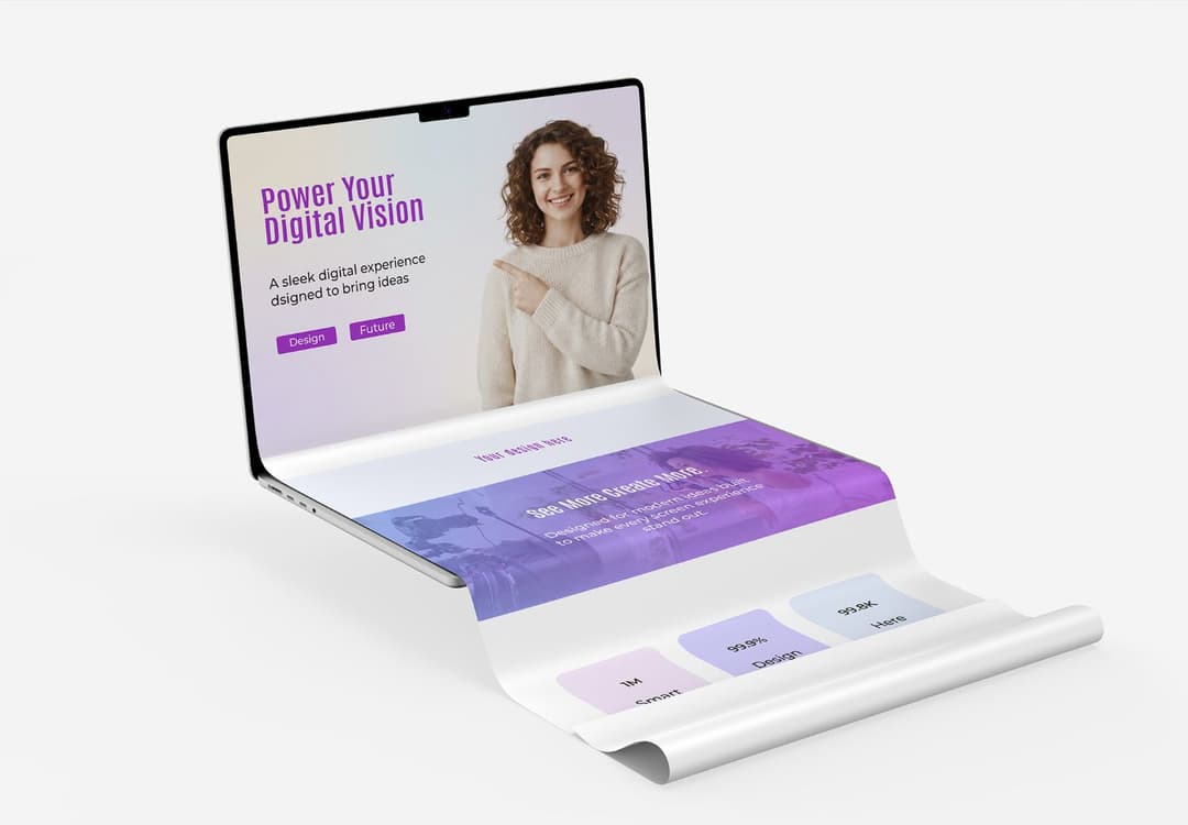 Realistic Curved Laptop Screen Mockup with Long Scroll Web Design