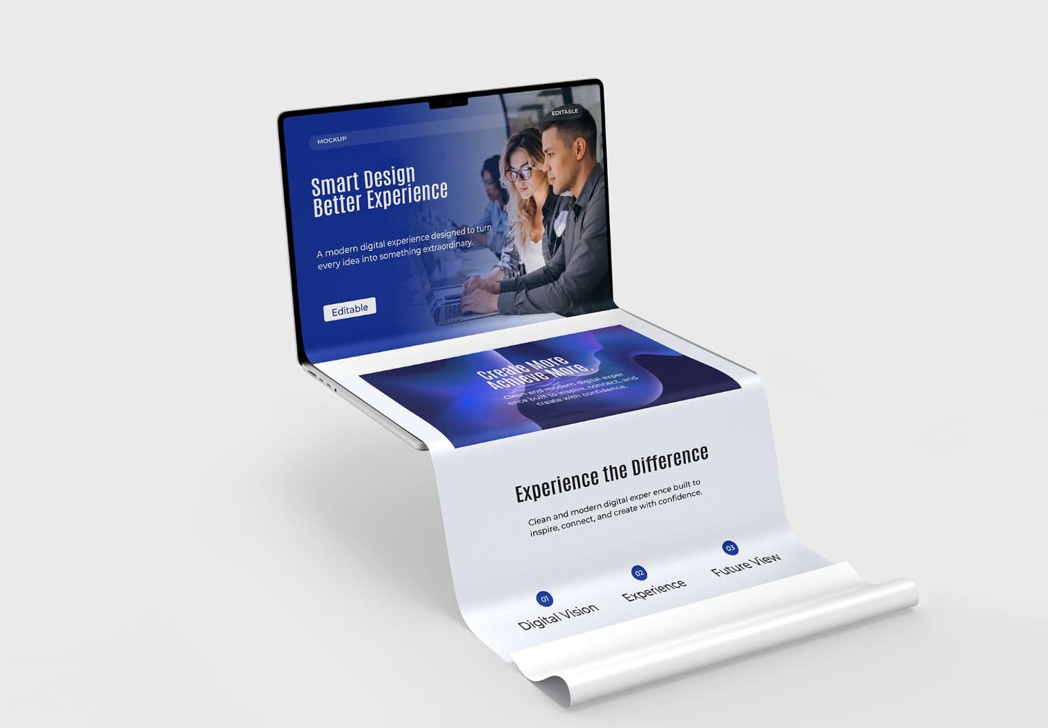 Long Scroll Extended Laptop Mockup with Rolled Screen Display
