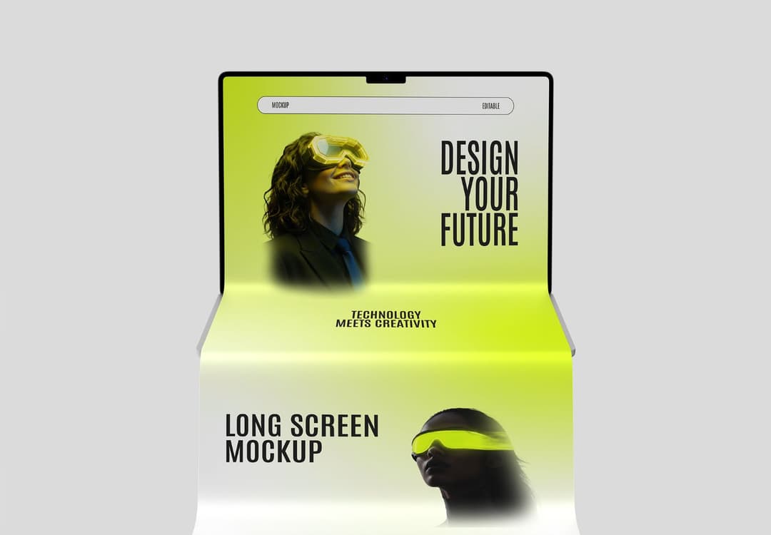 Long Screen Laptop Mockup with Extended Web Page Presentation