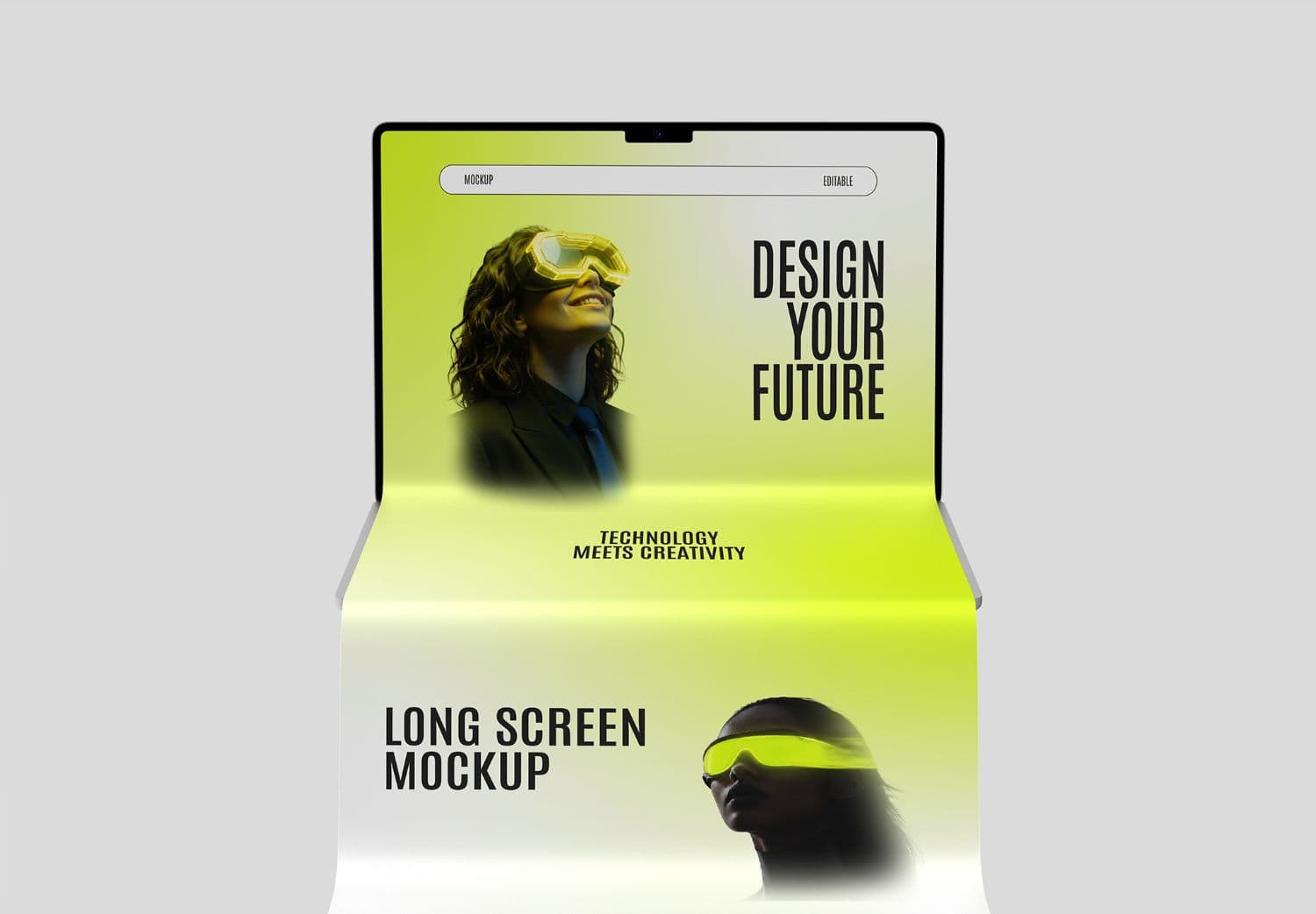 Long Screen Laptop Mockup with Extended Web Page Presentation