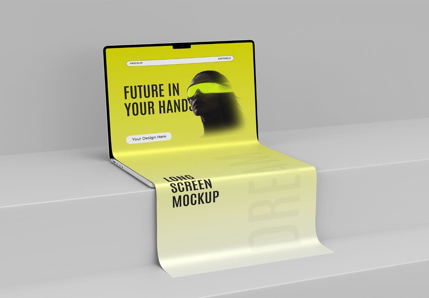 Extended Laptop Scroll Mockup with Curved Long Screen Presentation