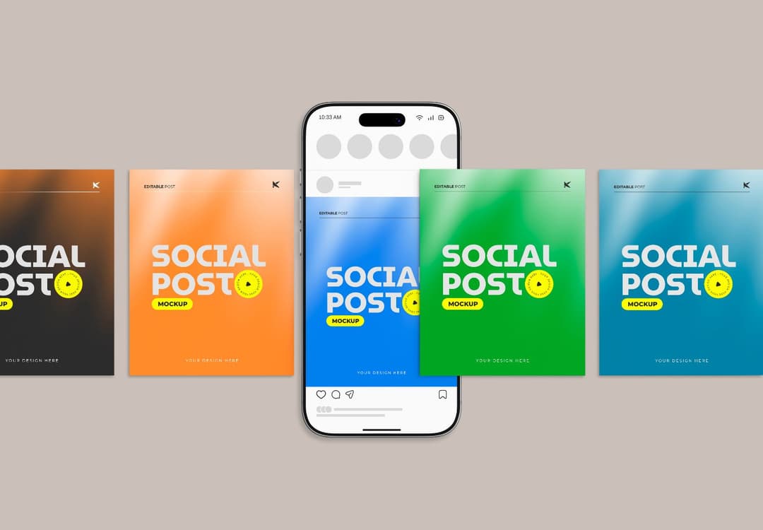 Modern Instagram Post Mockup with Multiple Editable Social Media Cards