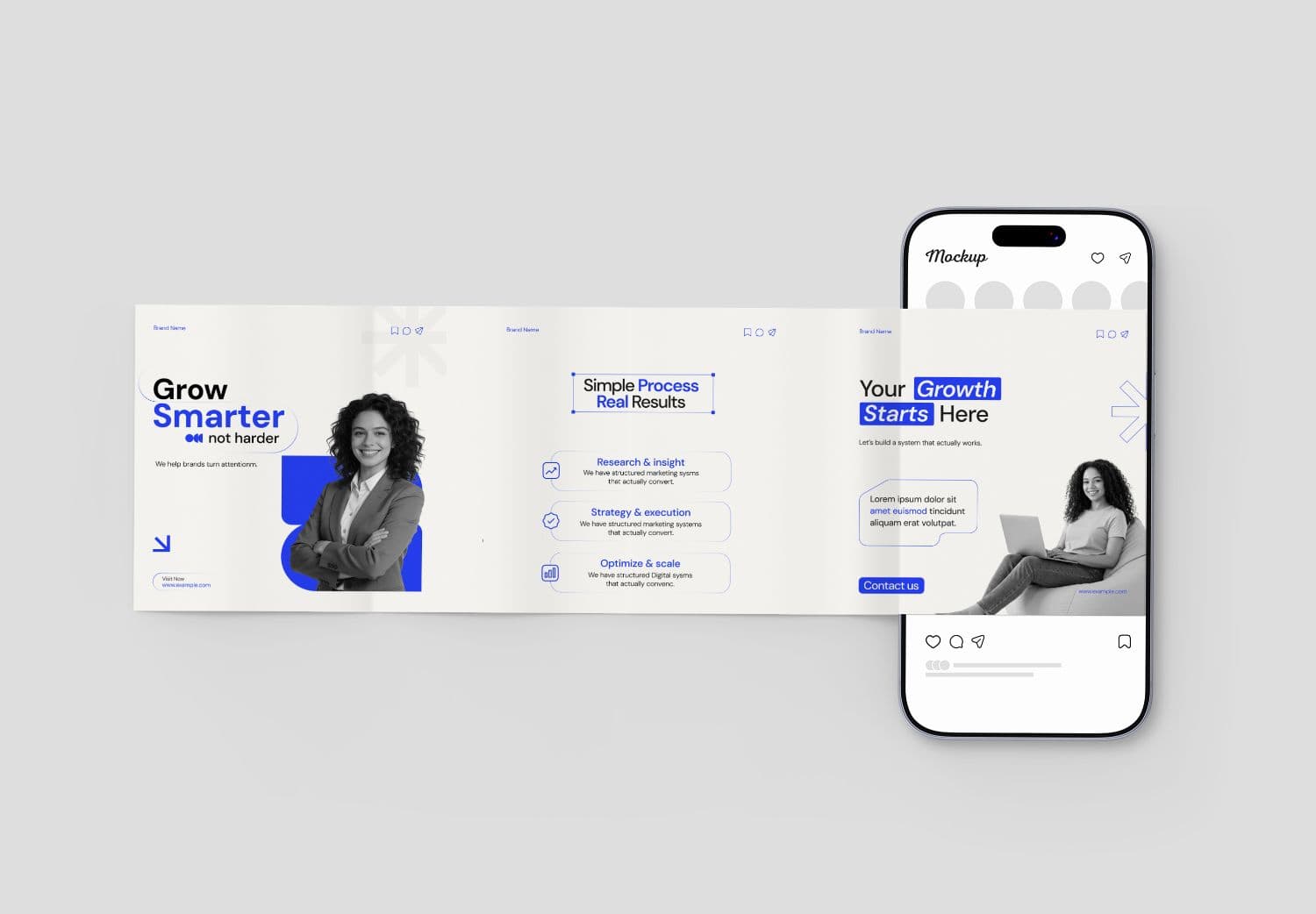Social Media Carousel Mockup with Smartphone and Multi-Panel Design
