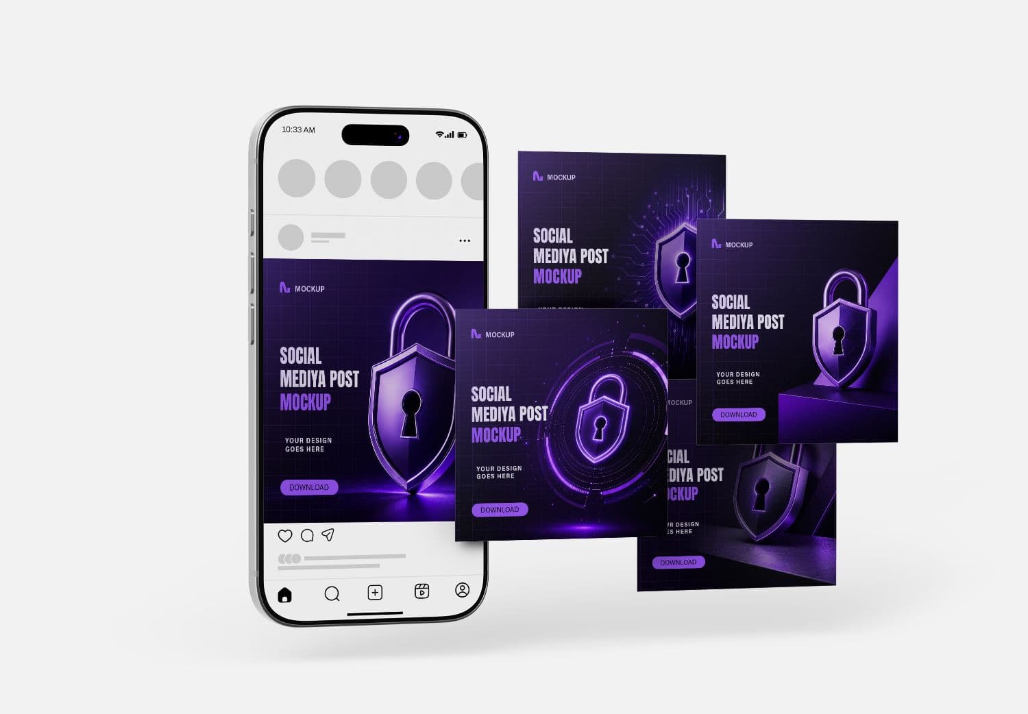Premium Floating Social Media Post Mockup with Smartphone