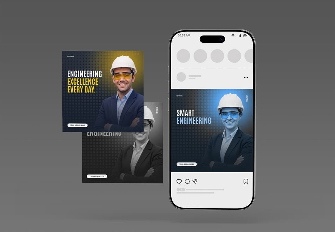 Multi-Post Social Media Mockup with Mobile Phone Presentation