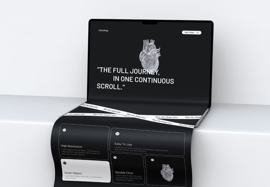 Long Scroll Laptop Mockup with Extended Flowing Webpage Display