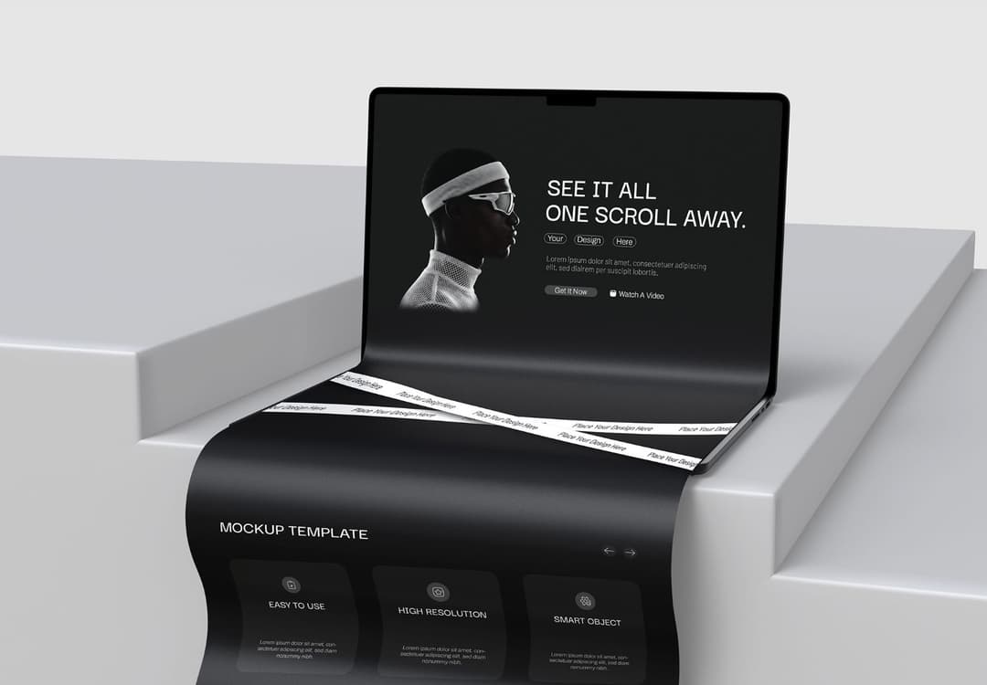 Long Scroll Laptop Website Mockup with Extended Screen Layout