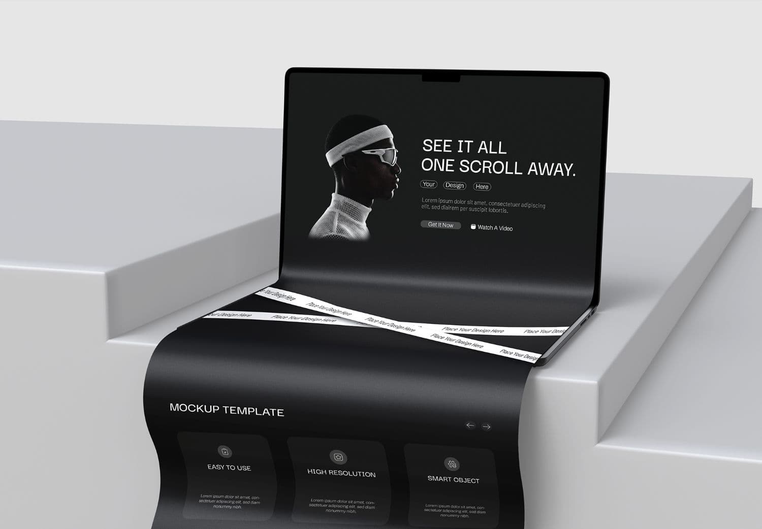 Long Scroll Laptop Website Mockup with Extended Screen Layout