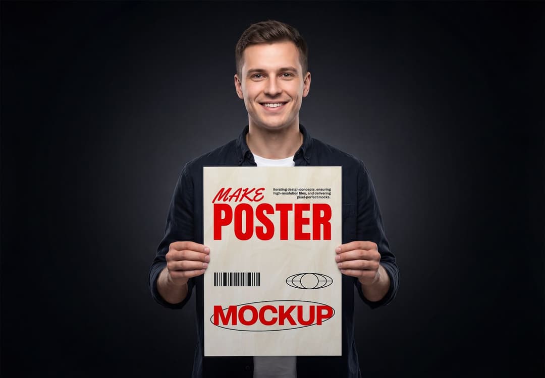 Poster Mockup with Man Holding Poster