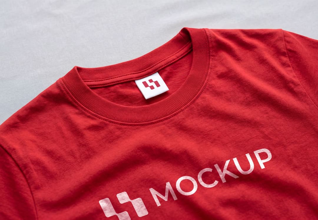 Realistic T-Shirt Neck Tag Mockup with Close-Up Fabric Detail