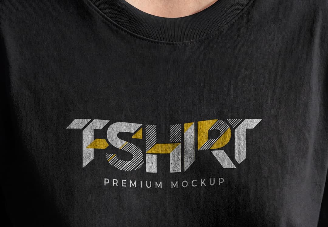Realistic Black T-Shirt Print Mockup for Logo and Typography Presentation