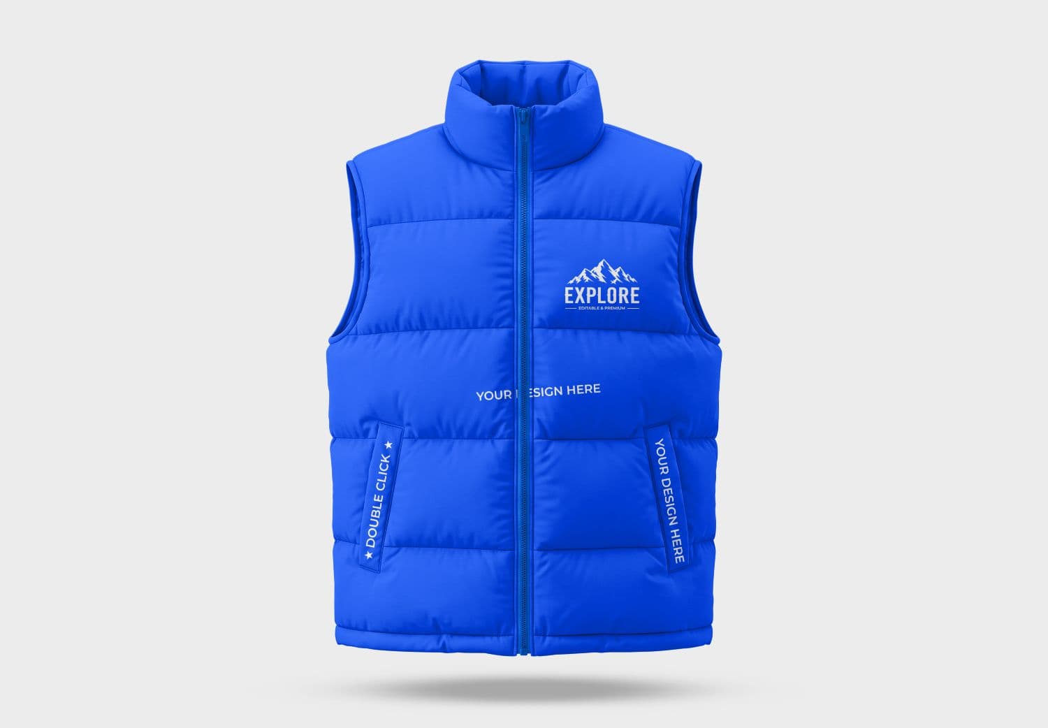 Blue Sleeveless Puffer Vest Mockup with Front Branding