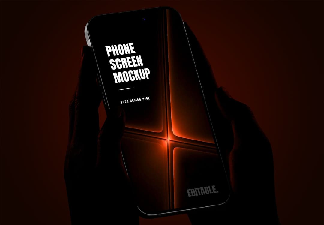 Handheld Smartphone Screen Mockup with Orange Glow