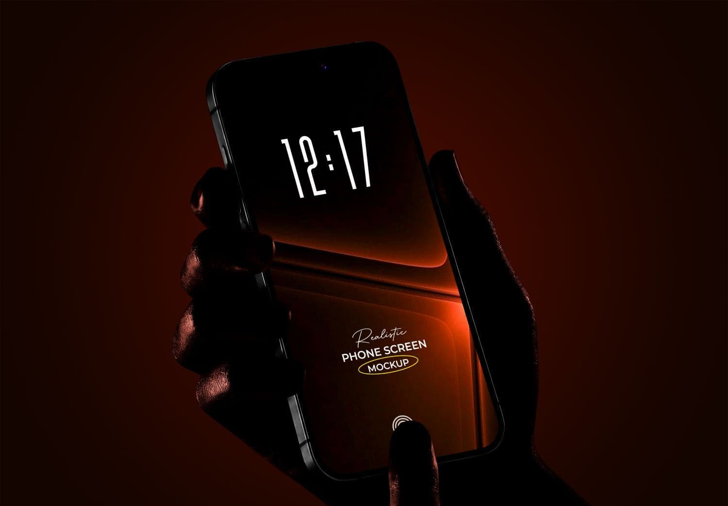 Realistic Smartphone Screen Mockup Held in Hand with Dark Lighting