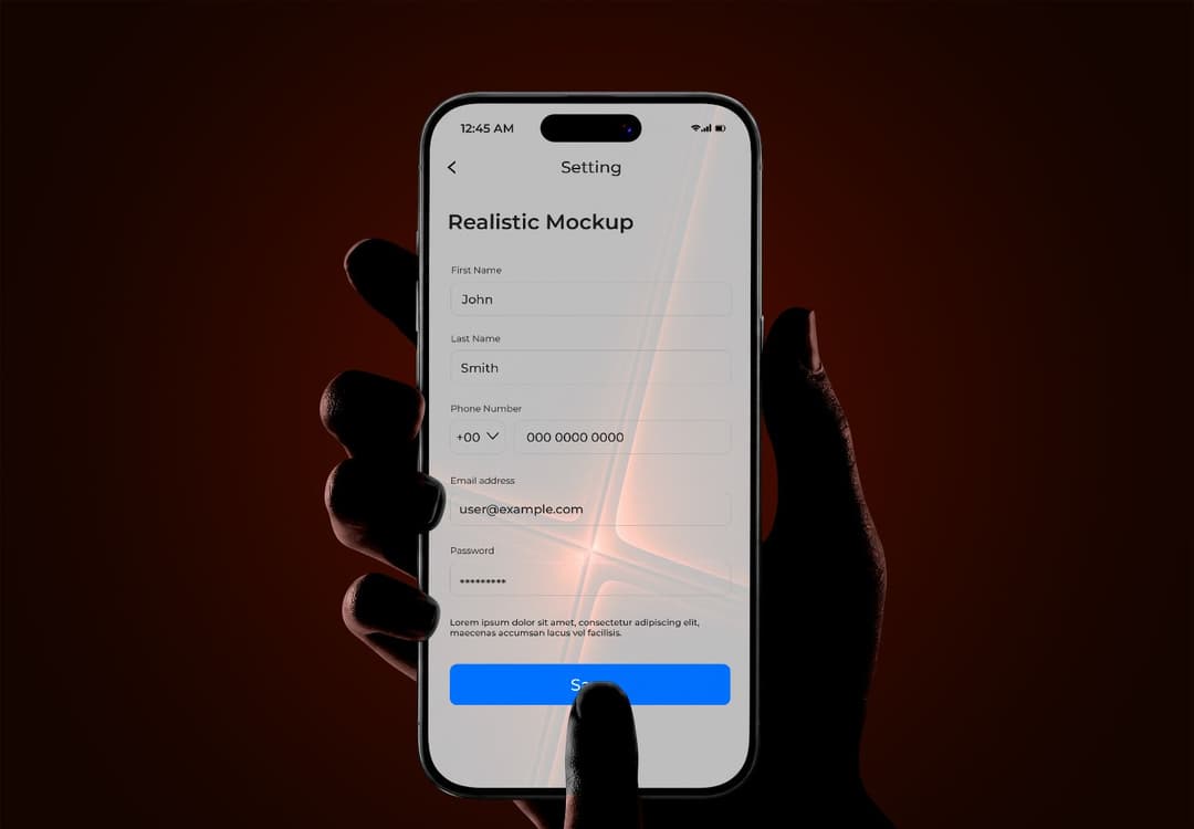 Handheld Smartphone Screen Mockup for App UI Presentation