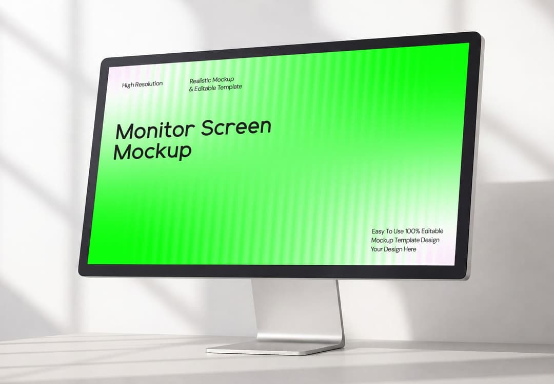 Realistic Monitor Screen Mockup on Modern Desktop Setup