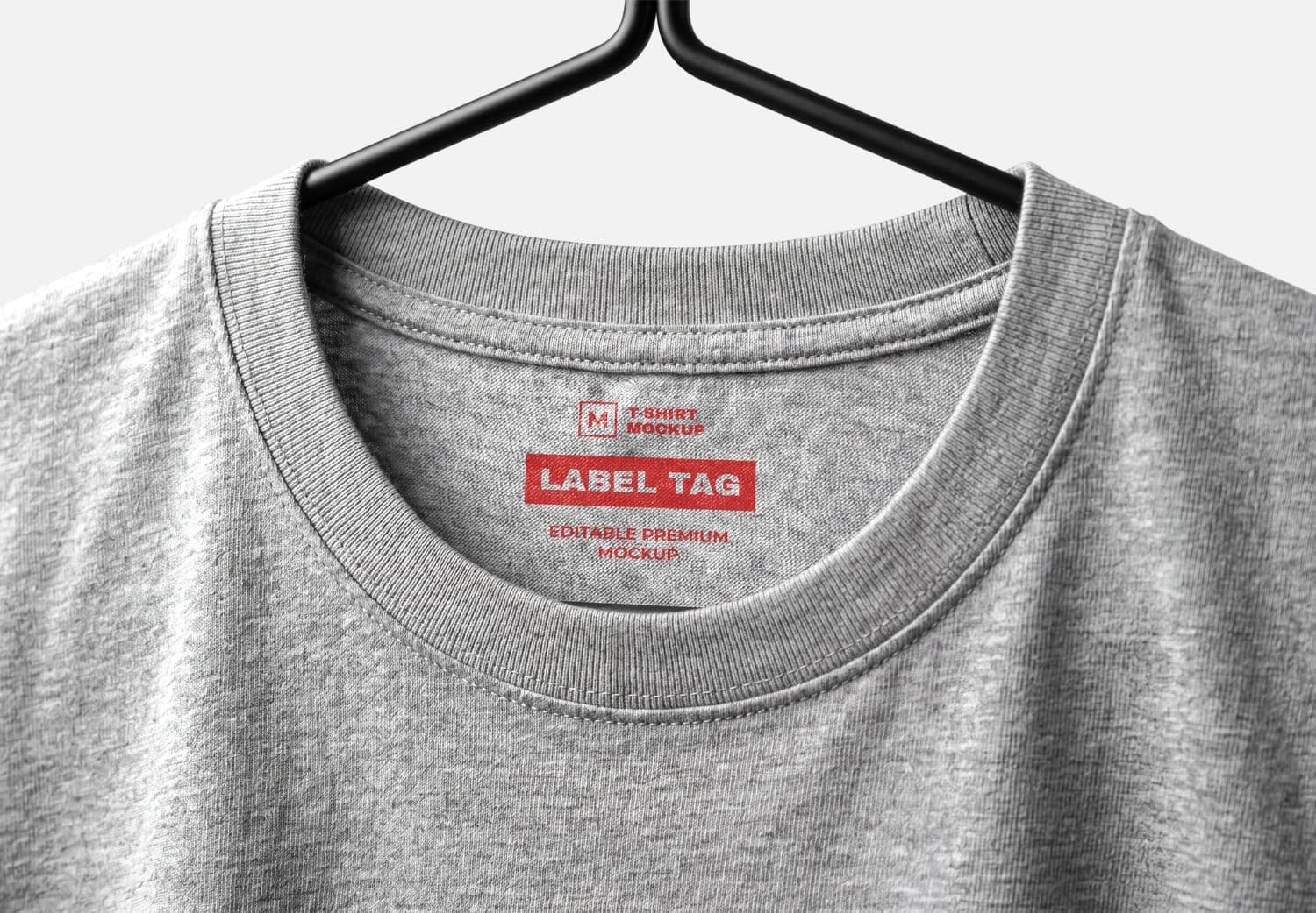 Close-Up T-Shirt Neck Label Tag Mockup on Hanger