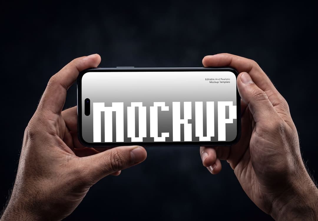 Horizontal Mobile Phone Screen Mockup with Hand Presentation