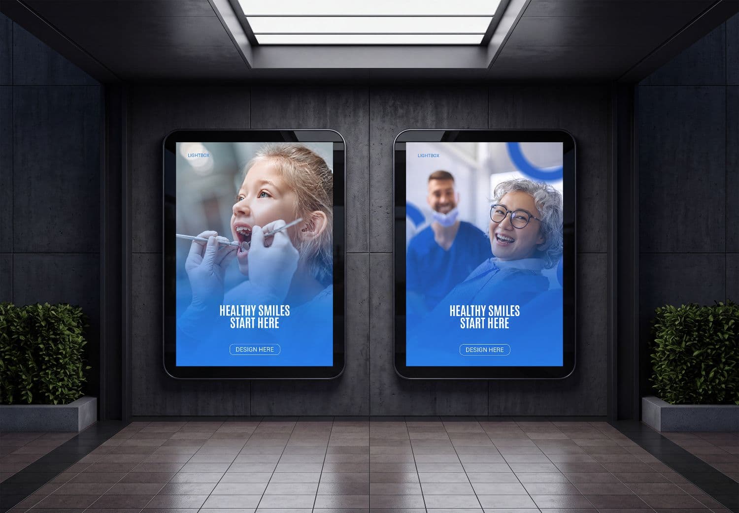 Dual Digital Billboard Mockup in Modern Interior for Advertising